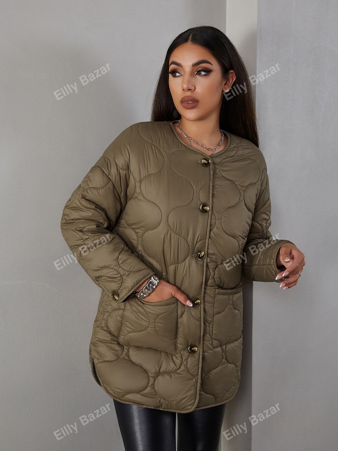 Eilly Bazar Dual Pocket Button Front Padded Coat