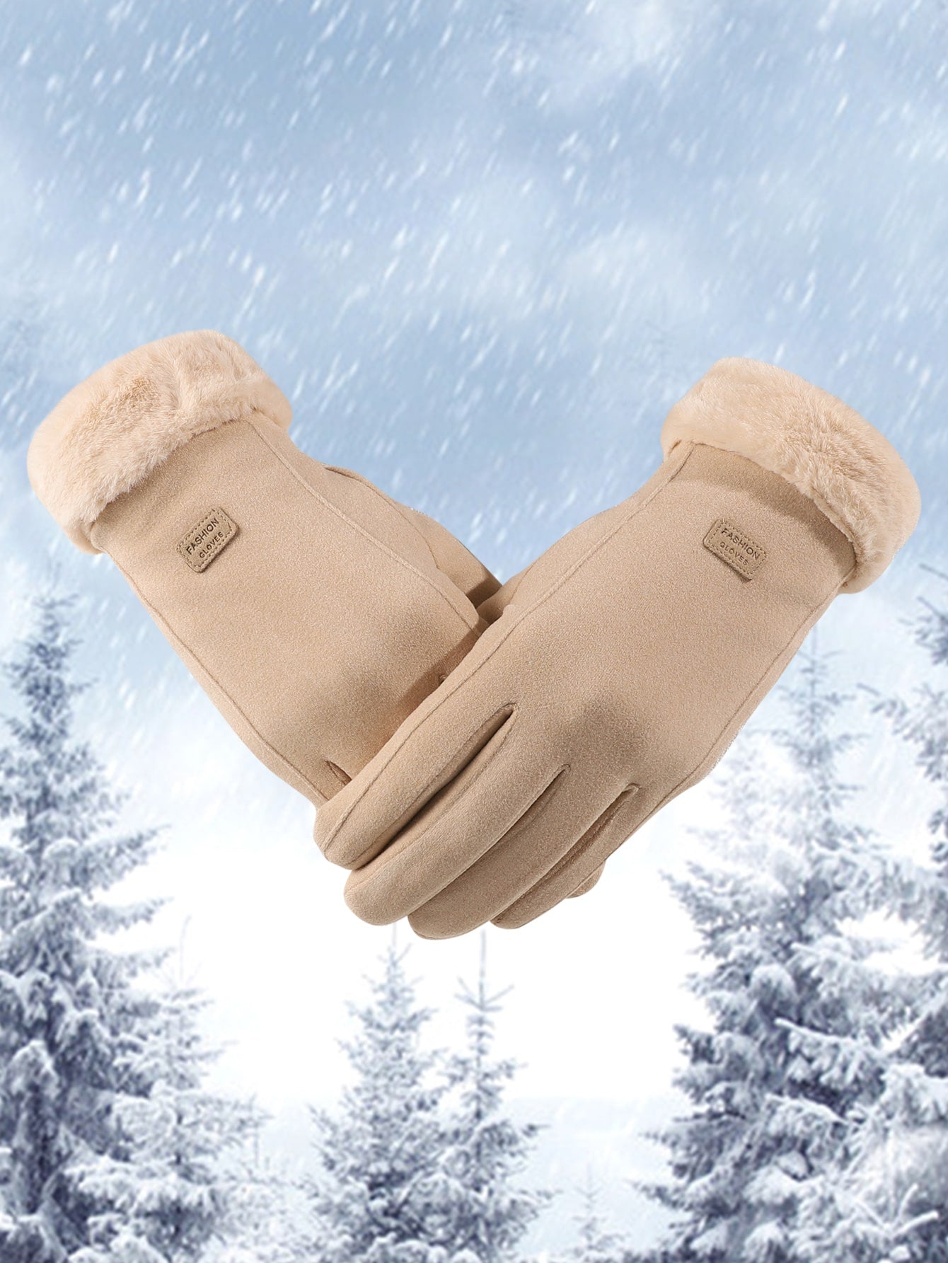 1pair Of Fuzzy Trim Winter Gloves Keep Warm For Daily Life