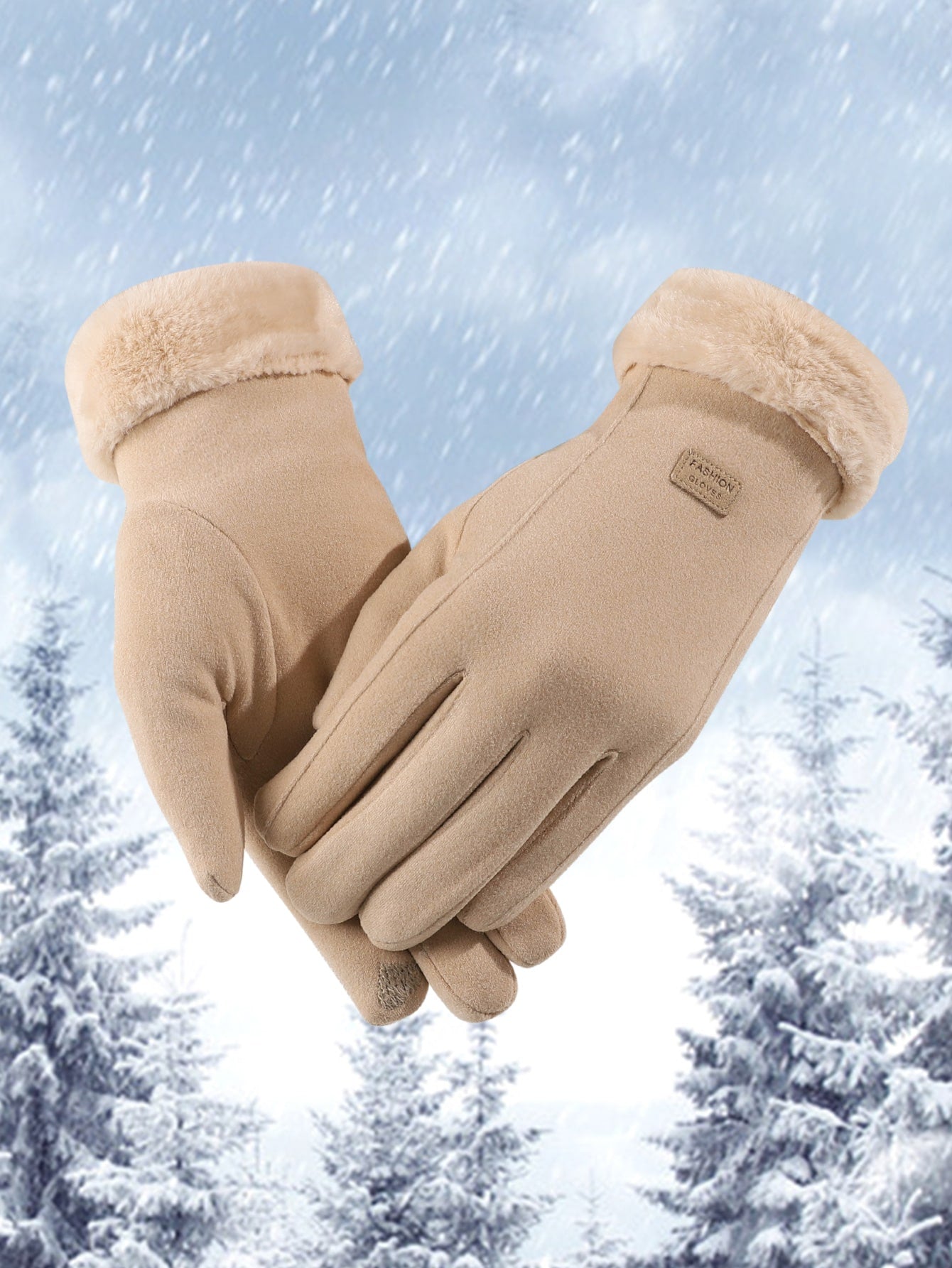 1pair Of Fuzzy Trim Winter Gloves Keep Warm For Daily Life