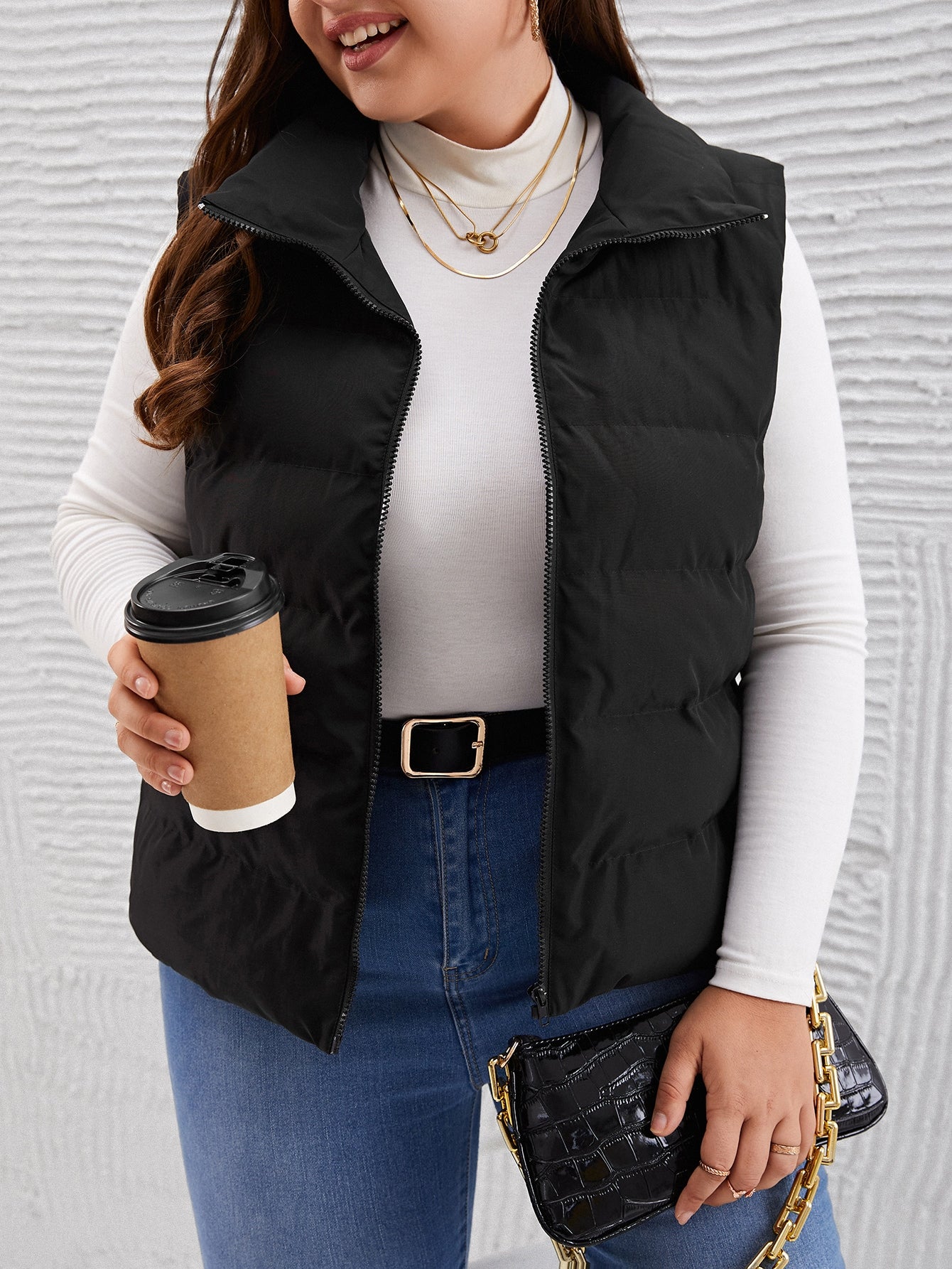 EMERY ROSE Plus Size Women Winter Solid Color Casual Padded Vest Thickened Down Jacket