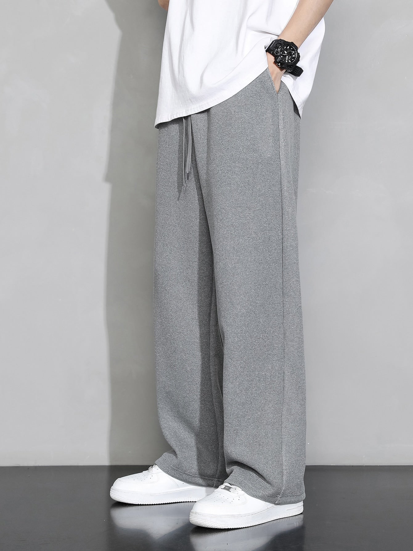 Men Drawstring Waist Wide Leg Pants