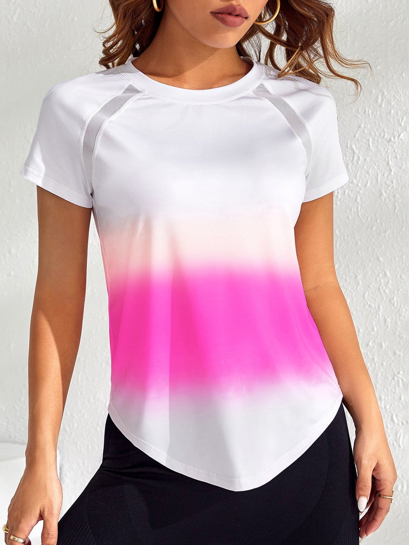 SHEIN Sport Exploreva Ombre Raglan Sleeve Curved Hem Sports Tee