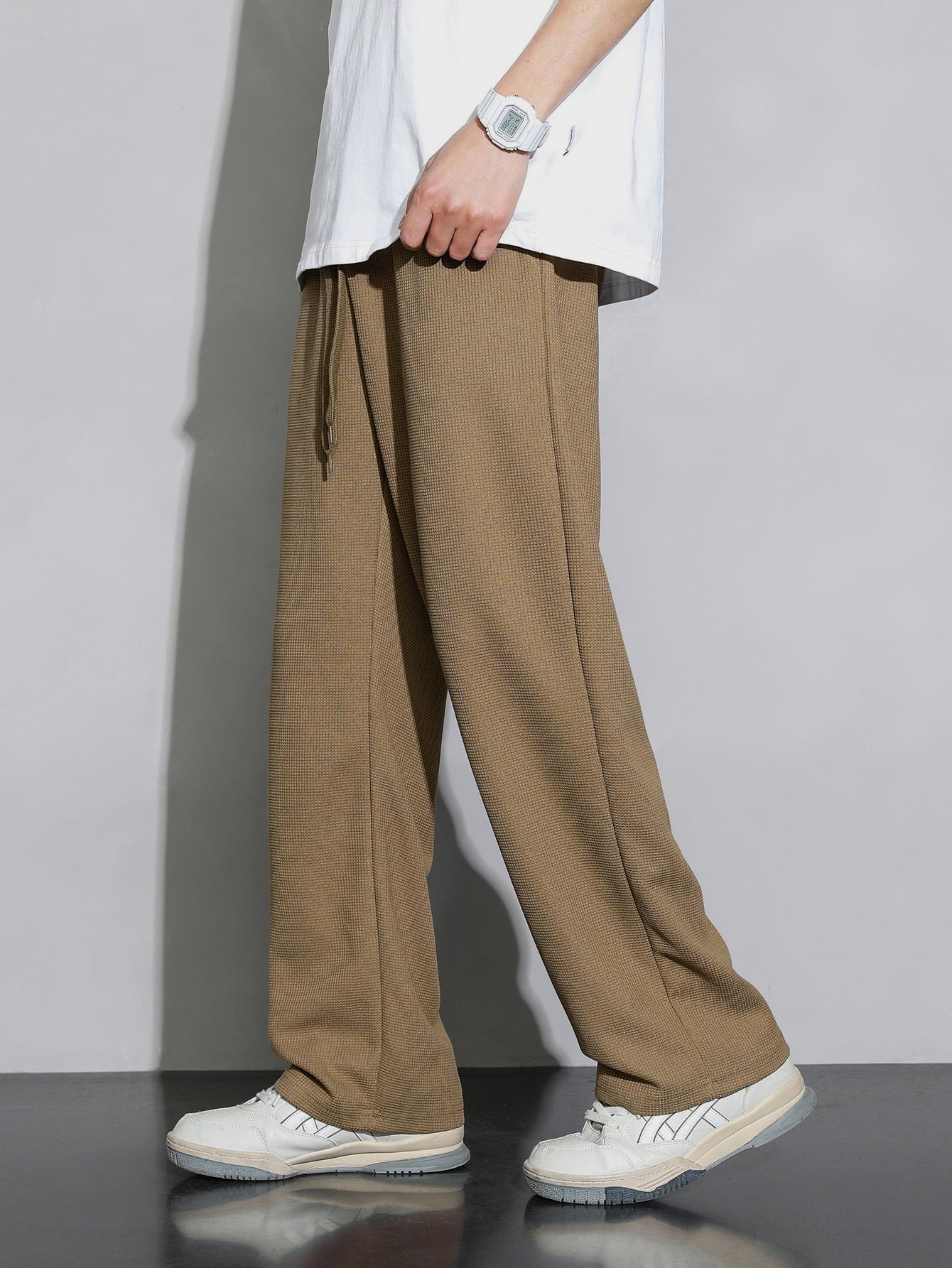 Men Drawstring Waist Wide Leg Pants