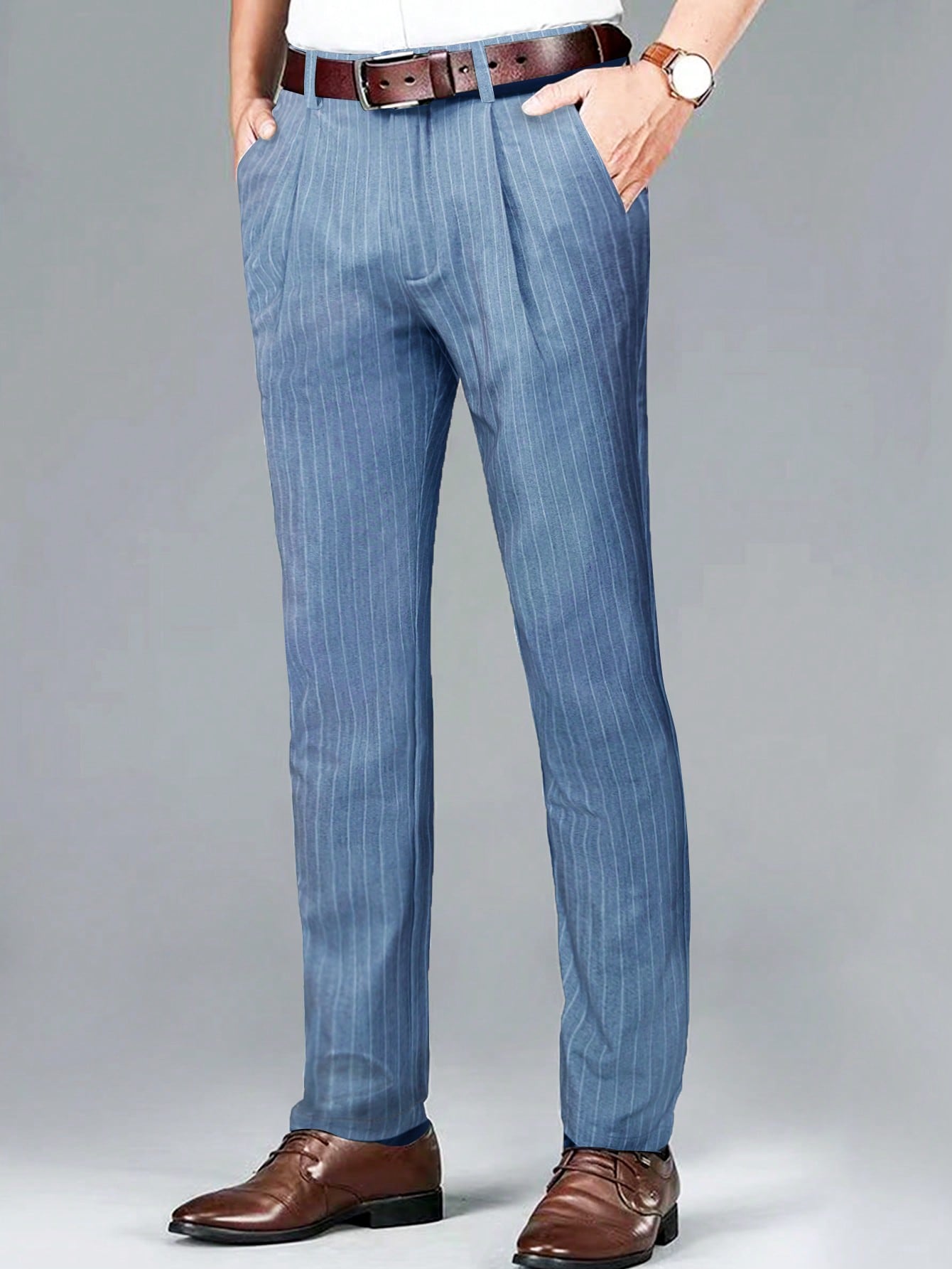 Men Striped Print Suit Pants