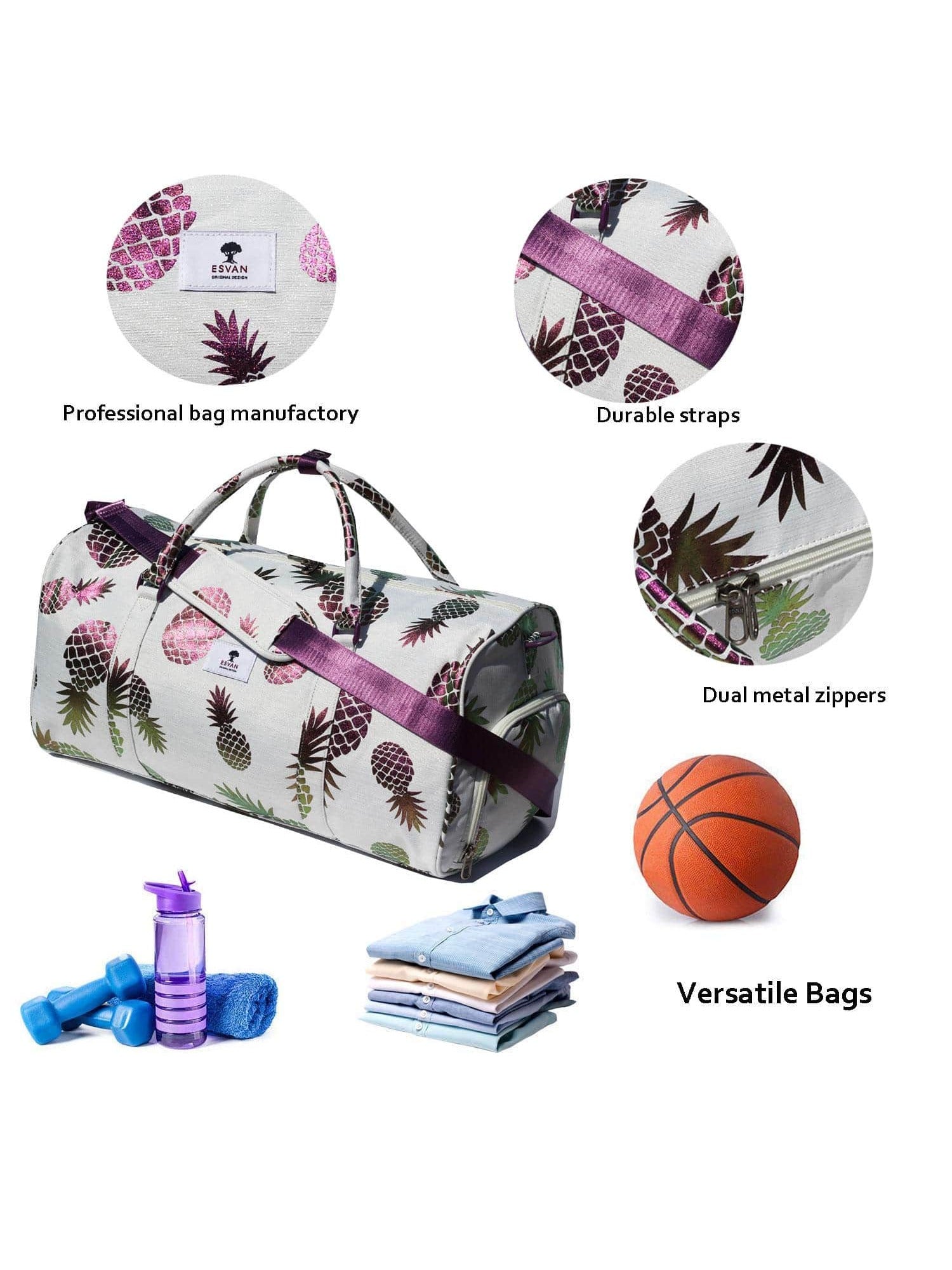 Original Floral Water Resistant Duffel Bag Gym bag Weekender Travel Bag for Gym Beach Travel School Daily Bags