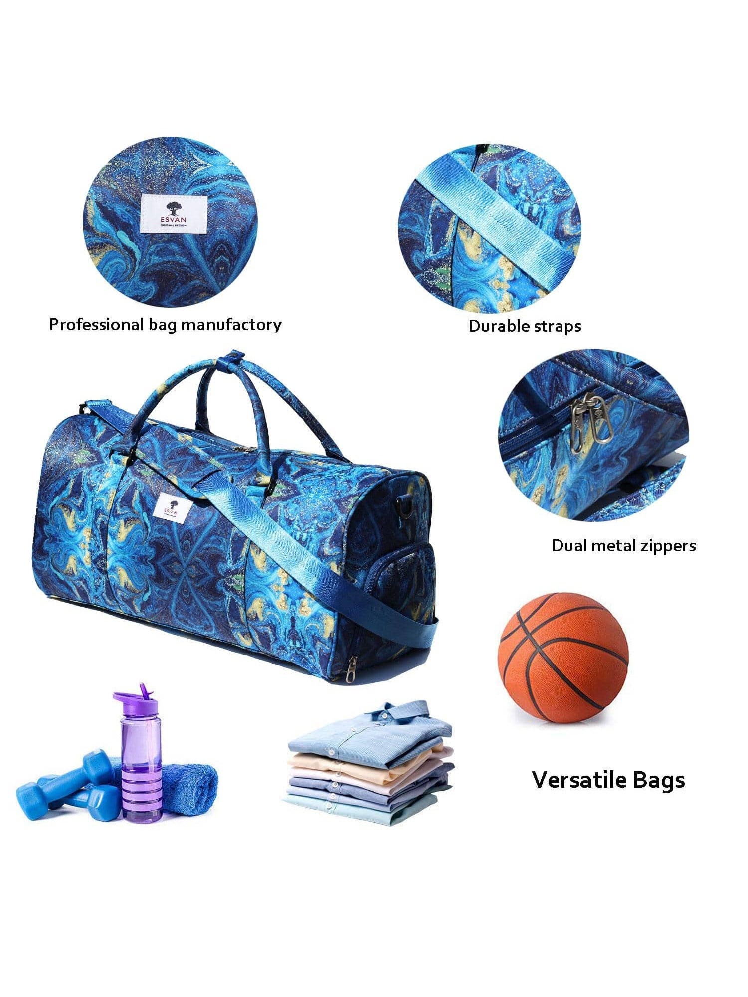 Original Floral Water Resistant Duffel Bag Gym bag Weekender Travel Bag for Gym Beach Travel School Daily Bags