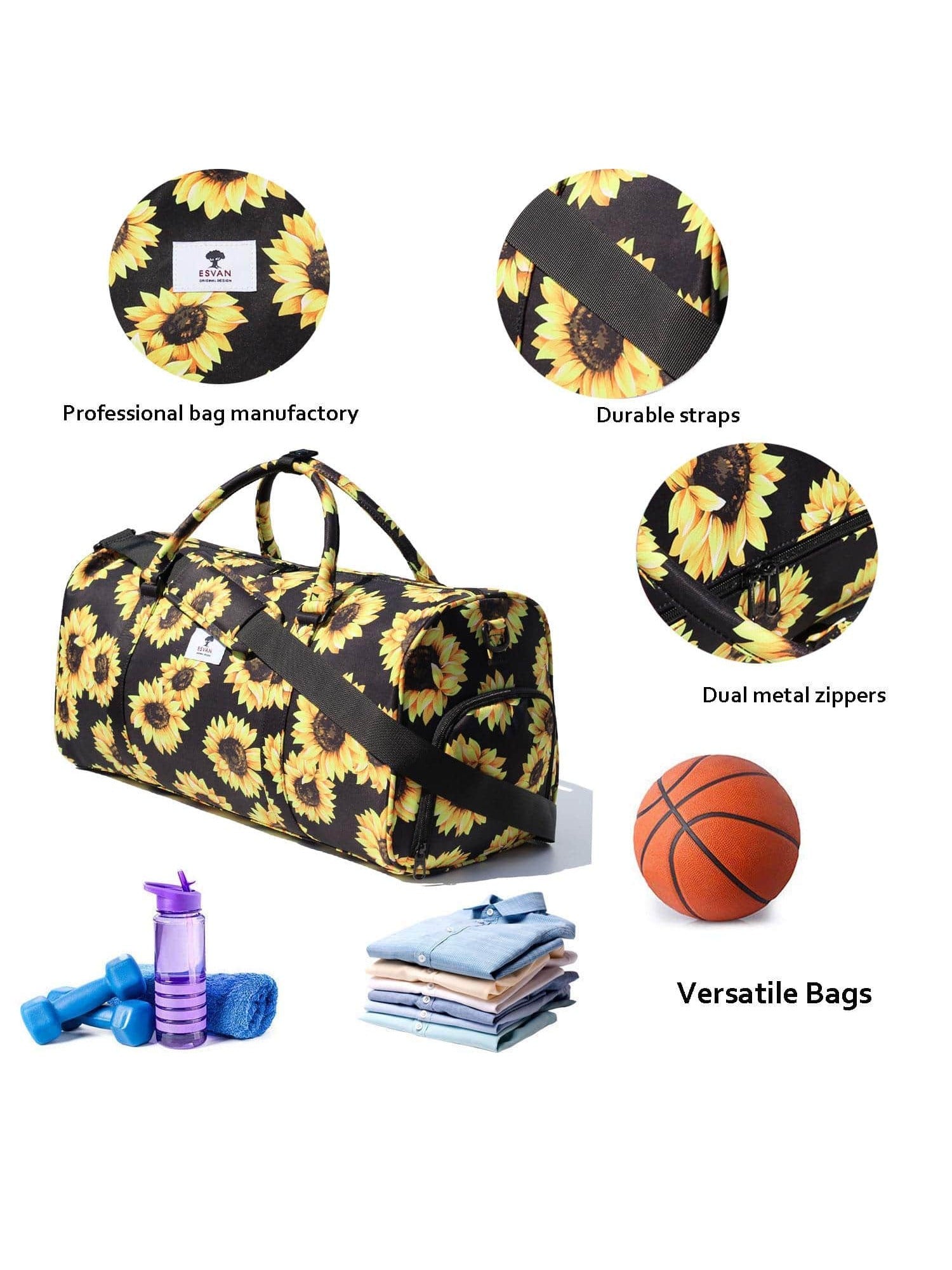 Original Floral Water Resistant Duffel Bag Gym bag Weekender Travel Bag for Gym Beach Travel School Daily Bags