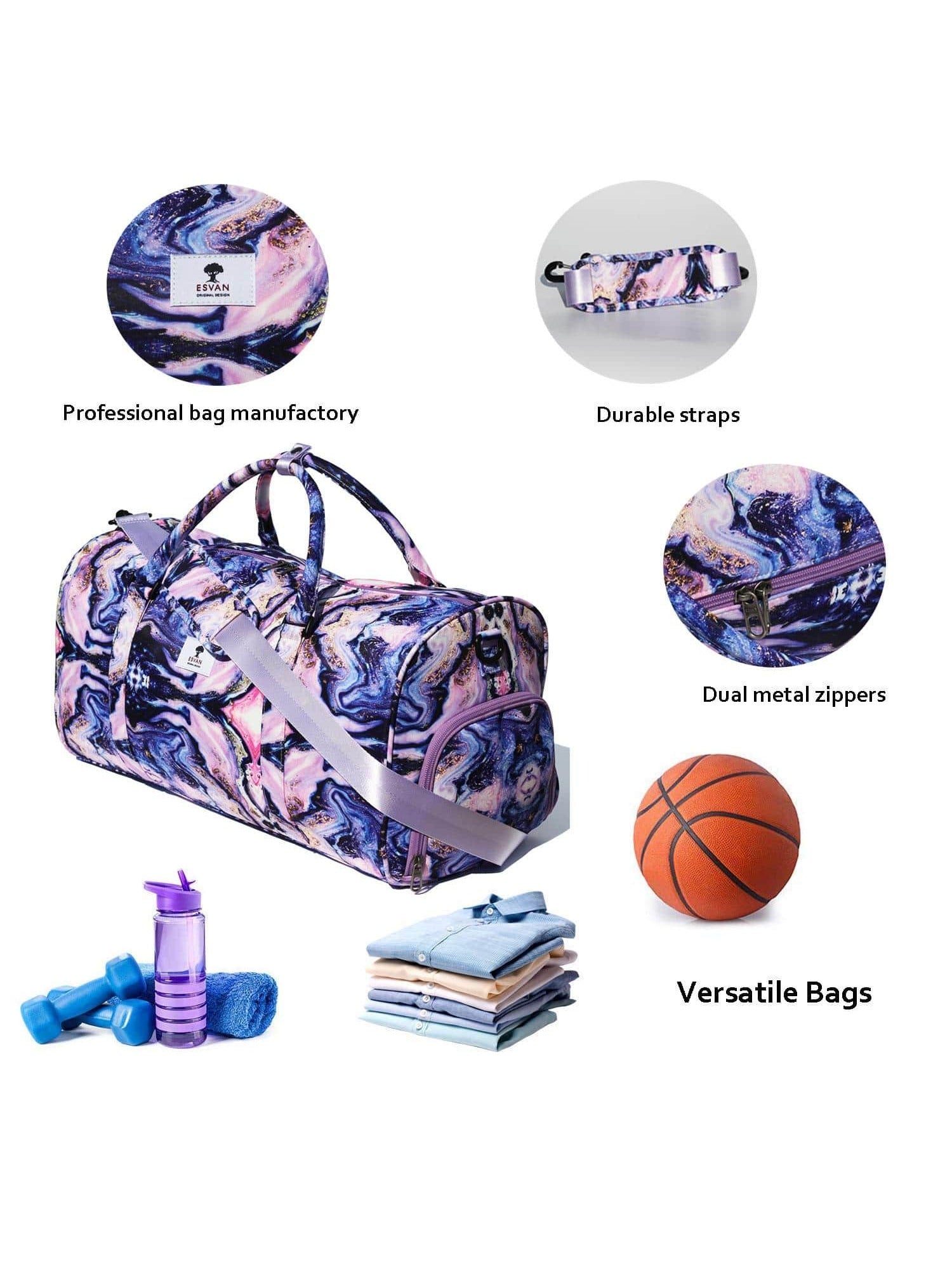 Original Floral Water Resistant Duffel Bag Gym bag Weekender Travel Bag for Gym Beach Travel School Daily Bags