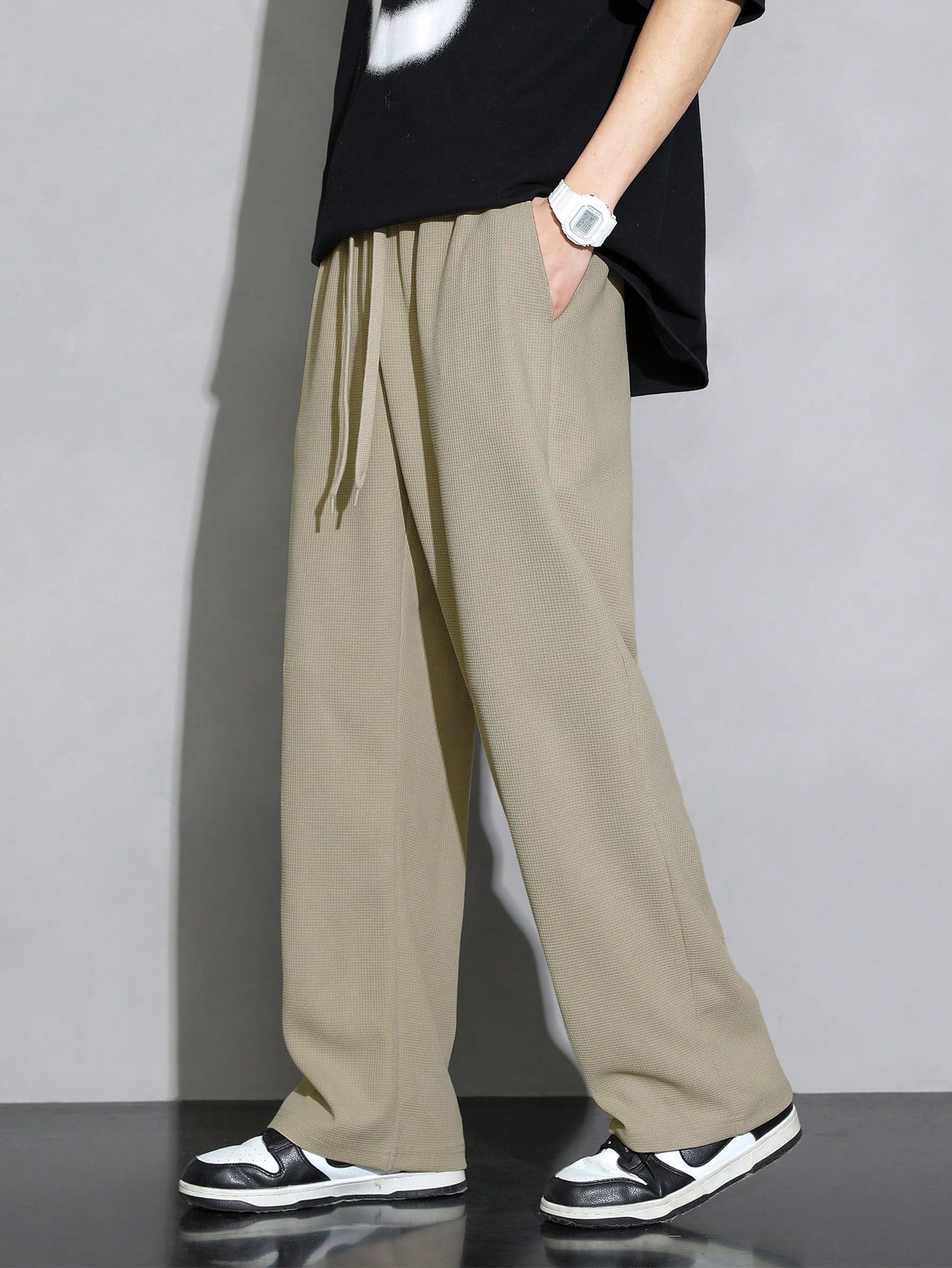 Men Drawstring Waist Wide Leg Pants