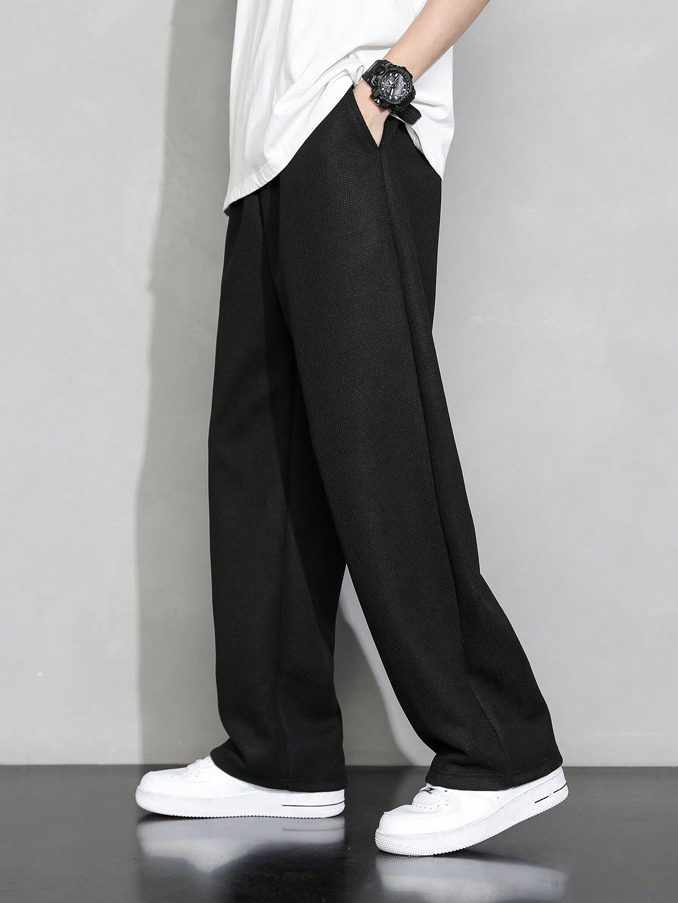 Men Drawstring Waist Wide Leg Pants