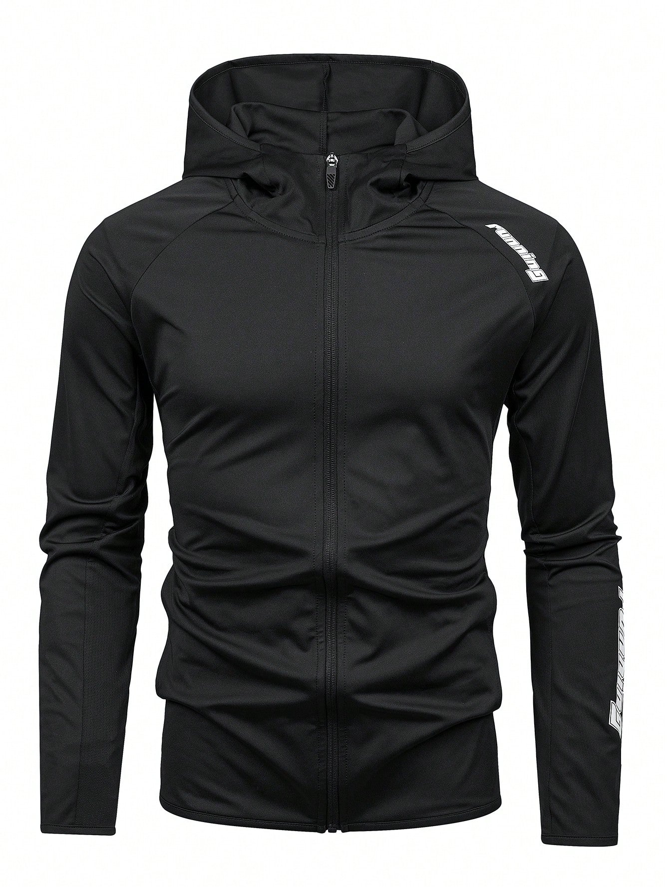 Manfinity Fitness Boyfriend Style Men Letter Zip Up Hooded Sports Jacket Workout Tops Casual Plain Long Sleeve Jacket Jogger Sport Jacket Black Zip Upgym Zip Upblack Zip Up Hoodiejacket For Men Hoodiemen Jacket Hoodie