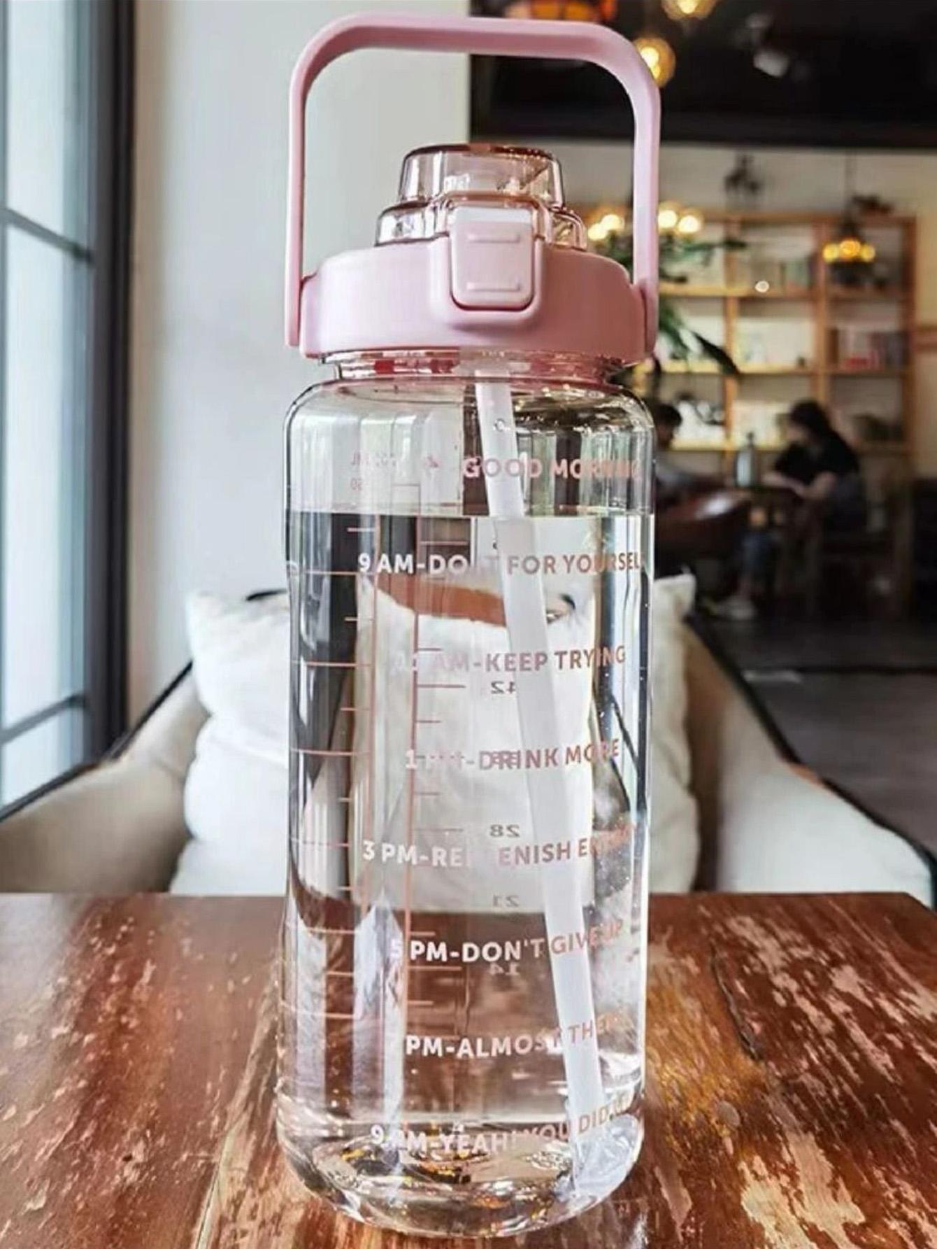 1pc 750ml 2L Large Capacity Pink PC Water Bottle, Sports And Fitness Portable Straw Cup, Suitable For Home And Outdoor Travel