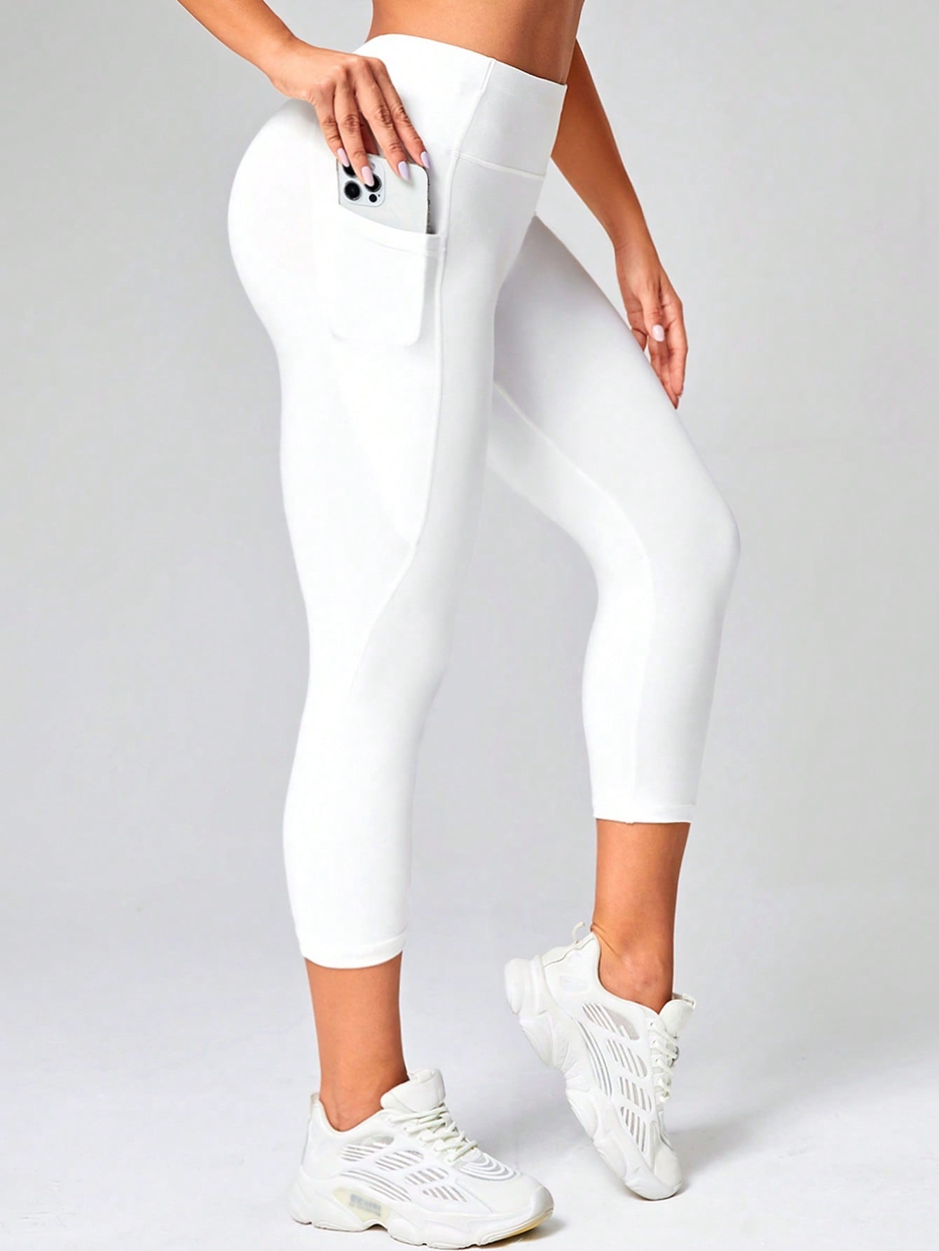 Wide Waistband Sports Leggings With Phone Pocket