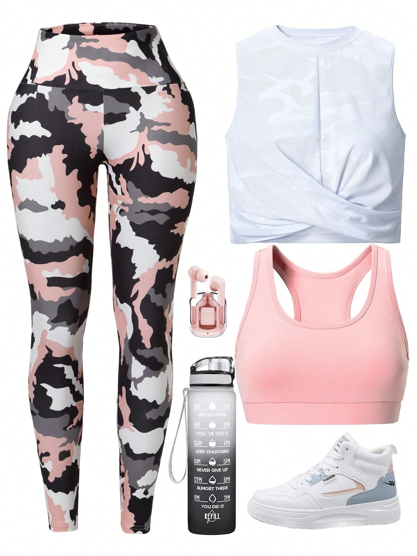 SHEIN Sport Studio 3Pcs Camo Print Twist Front Sports Set Gym Clothes Workout Clothes