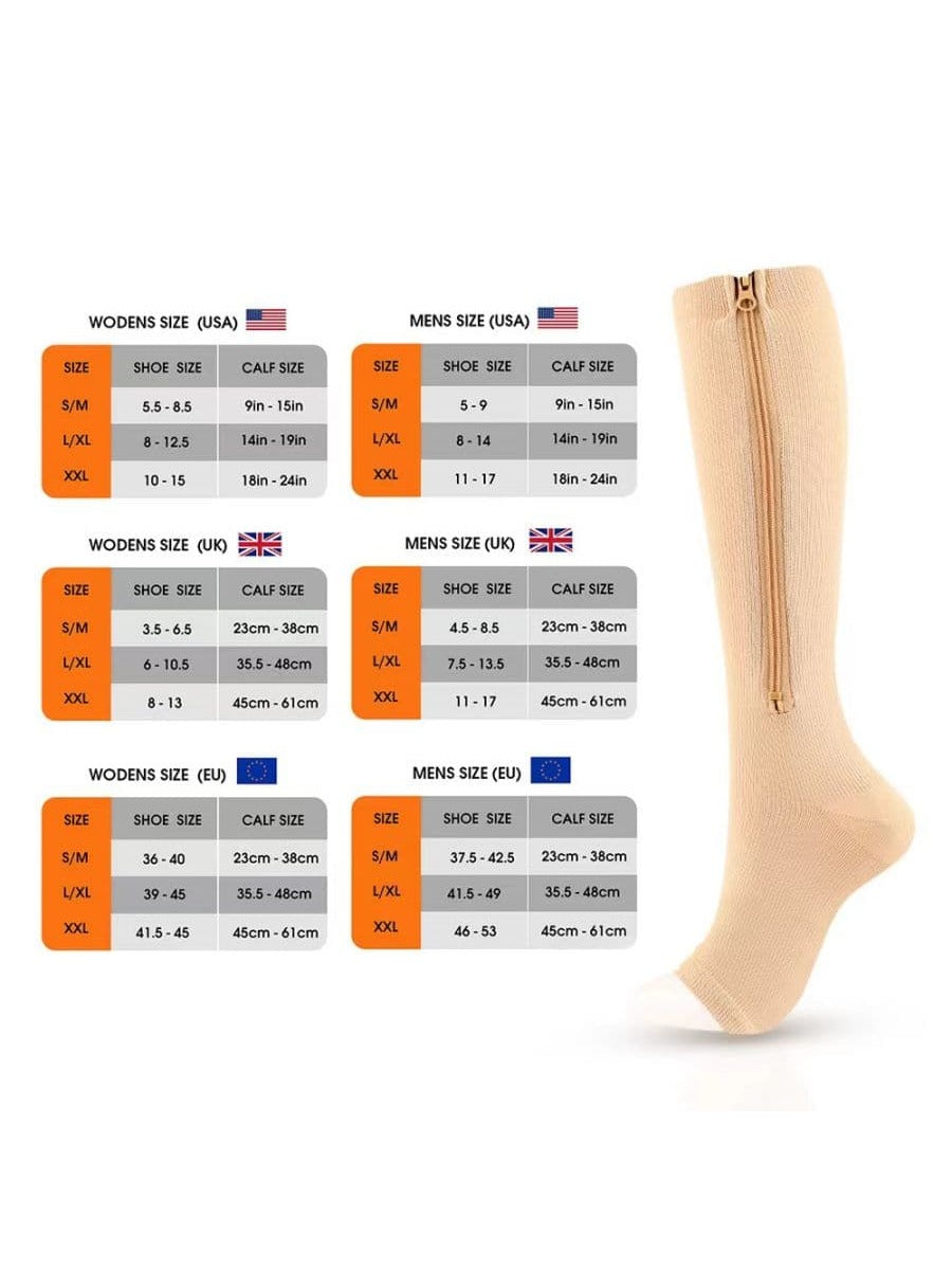 Sports Outdoor 1 Pair Women's Toeless Compression Socks, Side Zip Knee High Socks, Comfortable For Movement, Varicose Vein Prevention Socks, Socks That Fit Next To The Skin