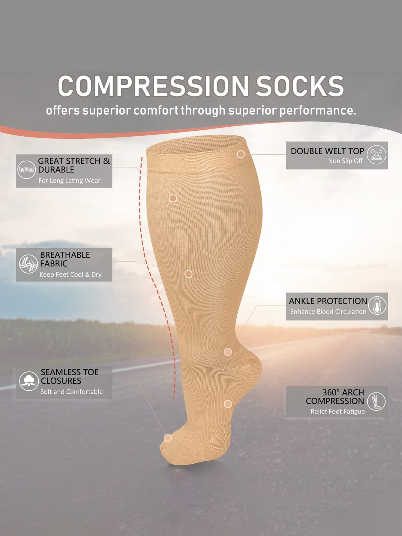 Plus Size Copper Sports Compression Socks For Women Pregnancy