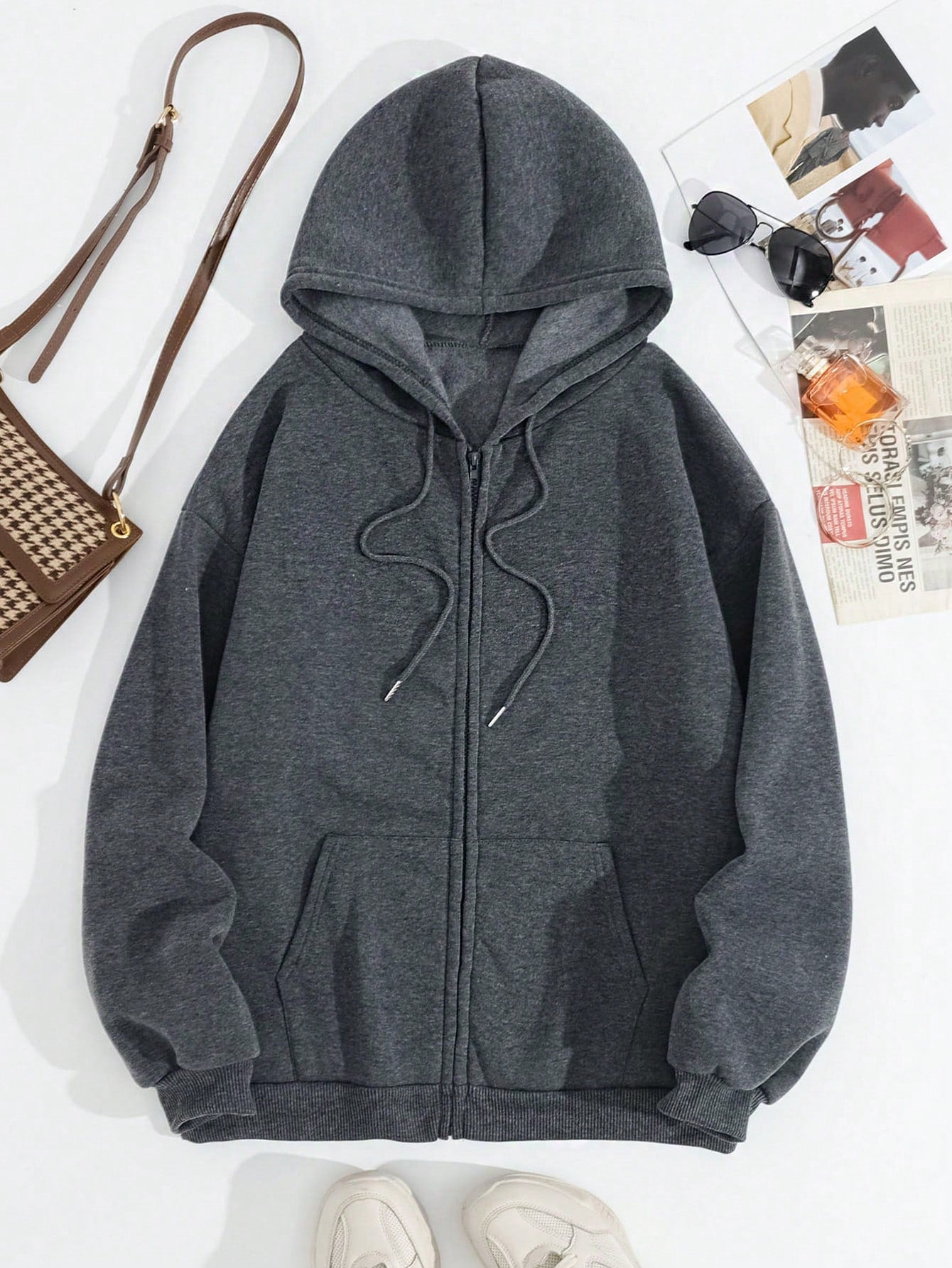 EZwear Women's Autumn/Winter Branch Printed Long Sleeve Zip Up Hooded Casual Sweatshirt