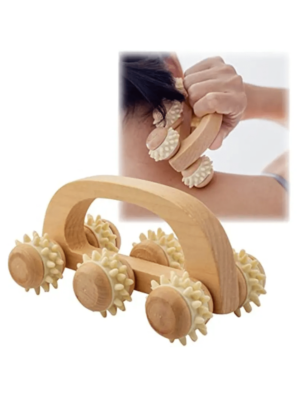 1pc Wooden 6-wheel Massage Roller For Relaxing Muscles And Relieving Stress Soft Tissue Therapy, Lymphatic Drainage Massager for Legs, Suitable For Home Or Travel Use