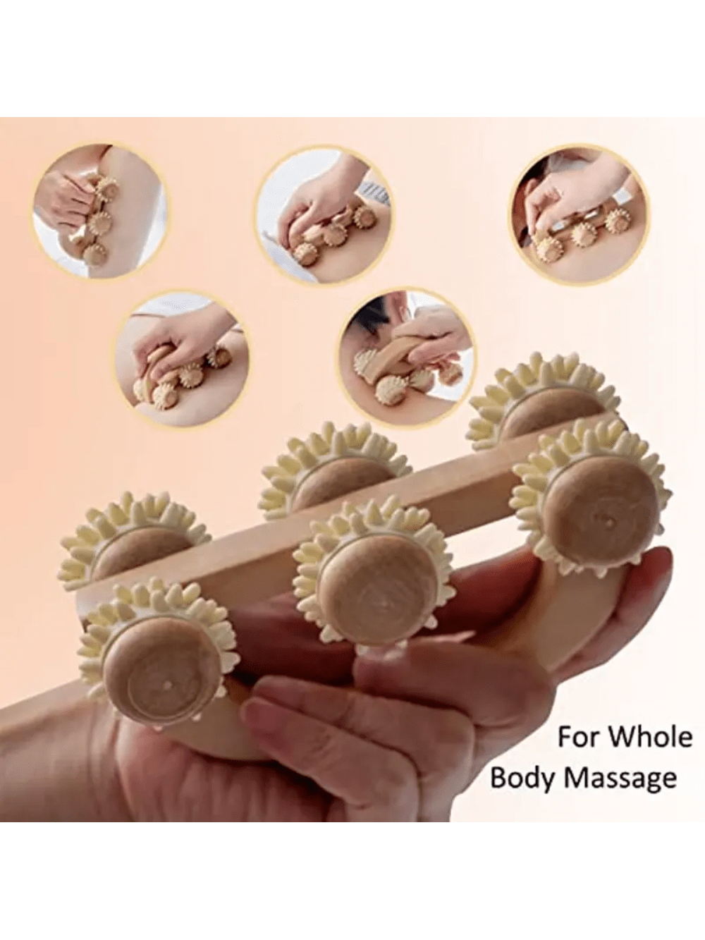 1pc Wooden 6-wheel Massage Roller For Relaxing Muscles And Relieving Stress Soft Tissue Therapy, Lymphatic Drainage Massager for Legs, Suitable For Home Or Travel Use