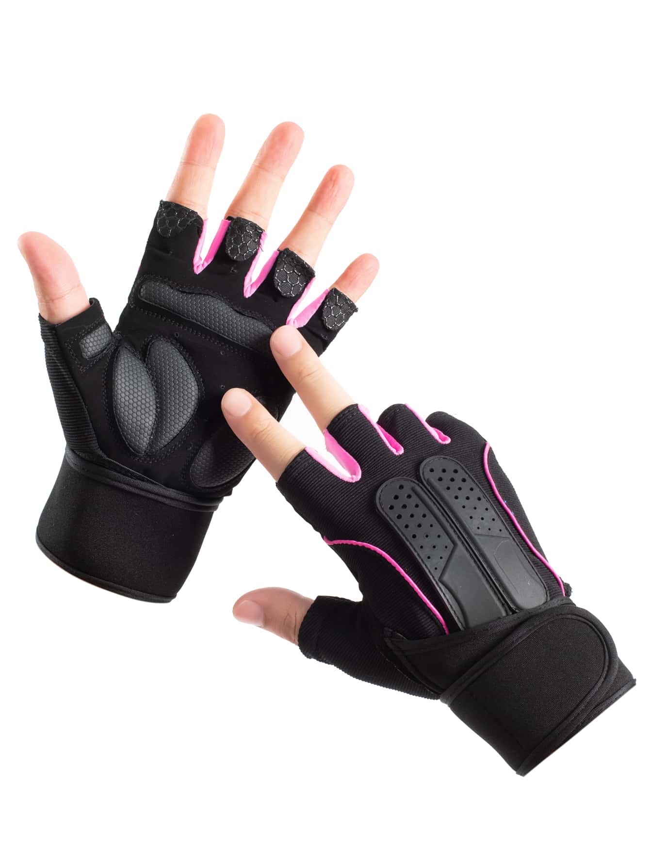 1pair Fitness Anti-Slip Protection Gloves With Wrist Support, Half-Finger, Long Style,Suitable For Cycling,Riding Motorcycle And Skiing,Black Gloves