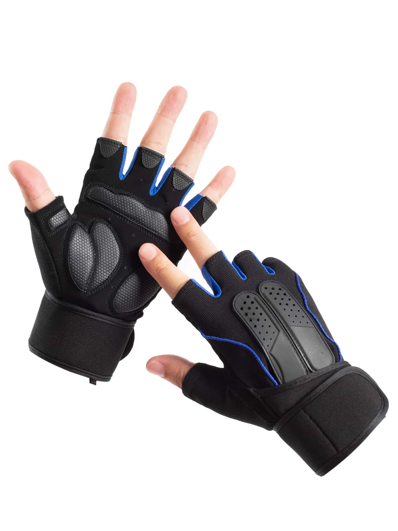 1pair Fitness Anti-Slip Protection Gloves With Wrist Support, Half-Finger, Long Style,Suitable For Cycling,Riding Motorcycle And Skiing,Black Gloves