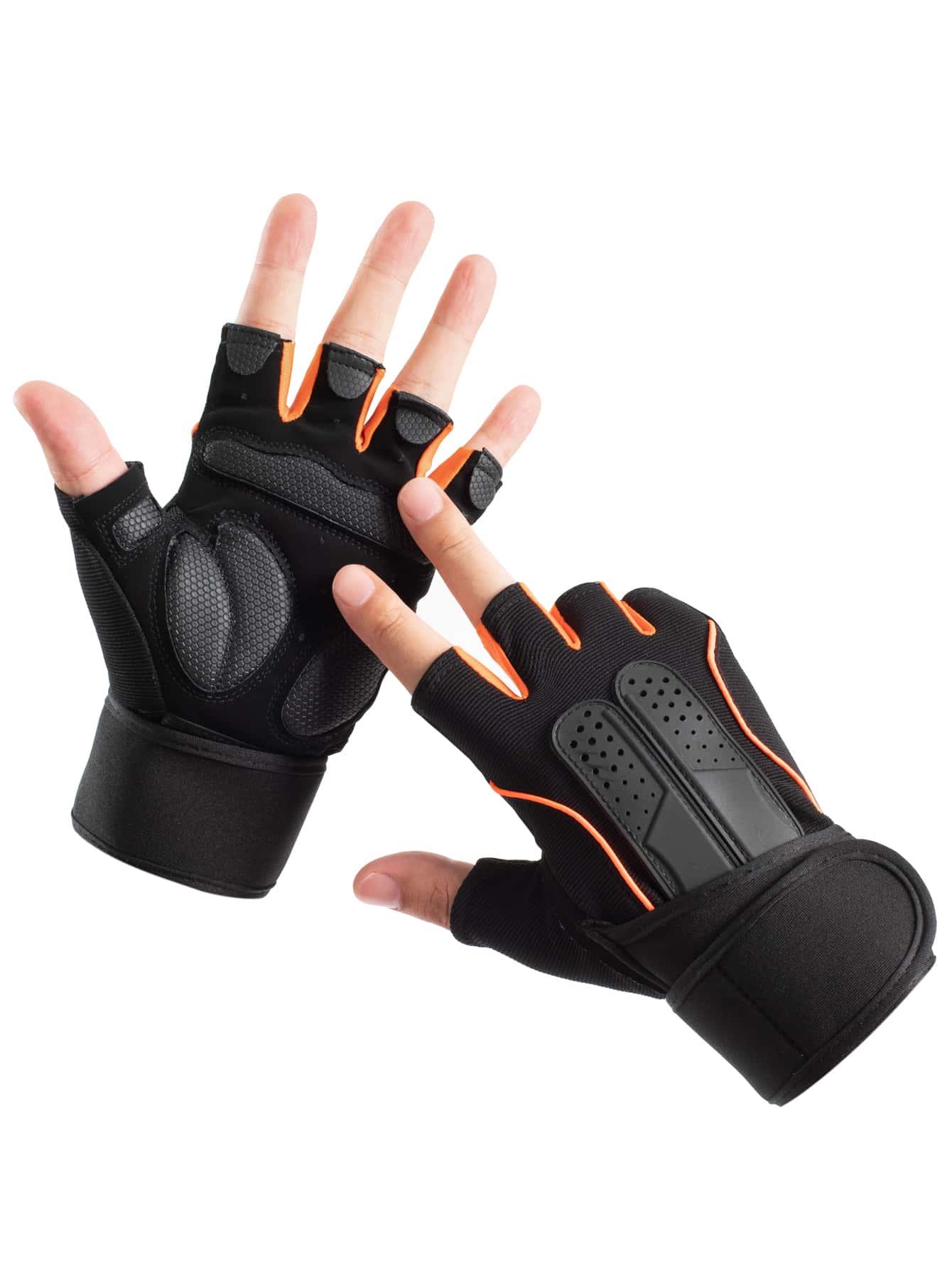 1pair Fitness Anti-Slip Protection Gloves With Wrist Support, Half-Finger, Long Style,Suitable For Cycling,Riding Motorcycle And Skiing,Black Gloves