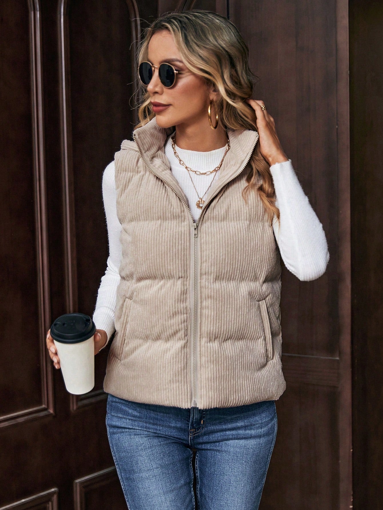 LUNE Zip Up Hooded Vest Padded Coat