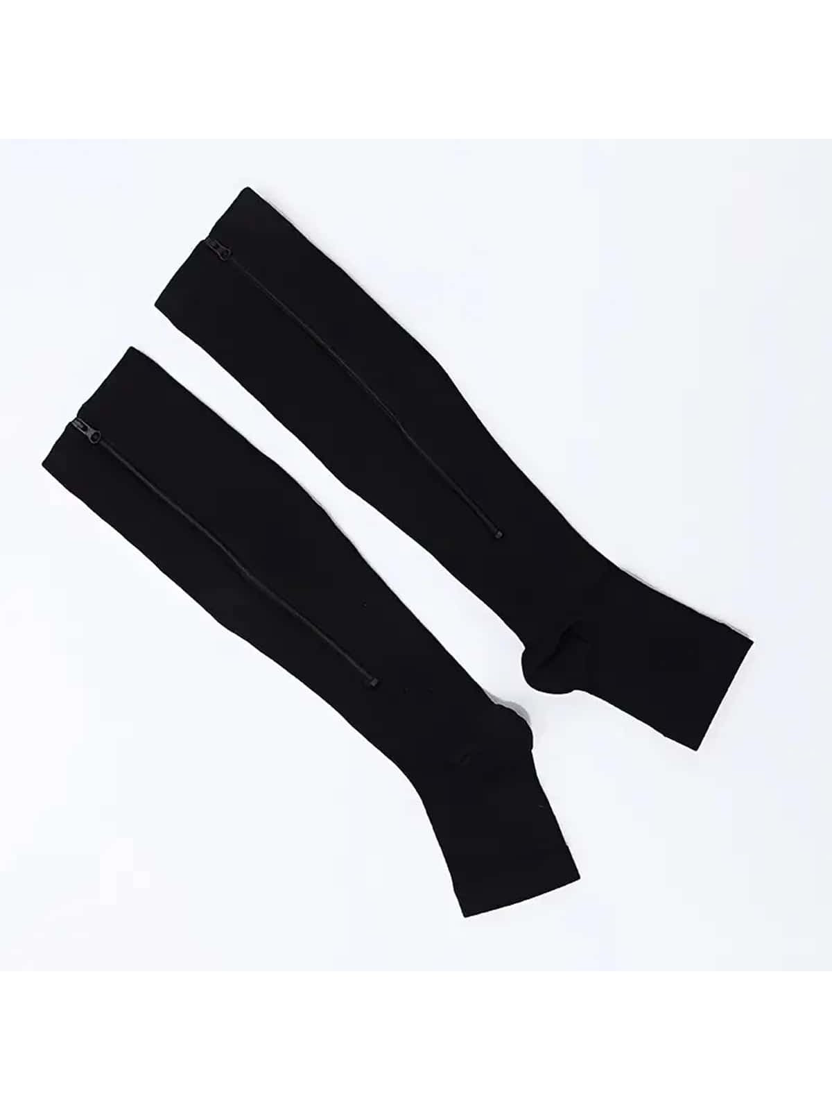 1pair Black Casual Compression Socks With Side Stripes And Zipper Sports