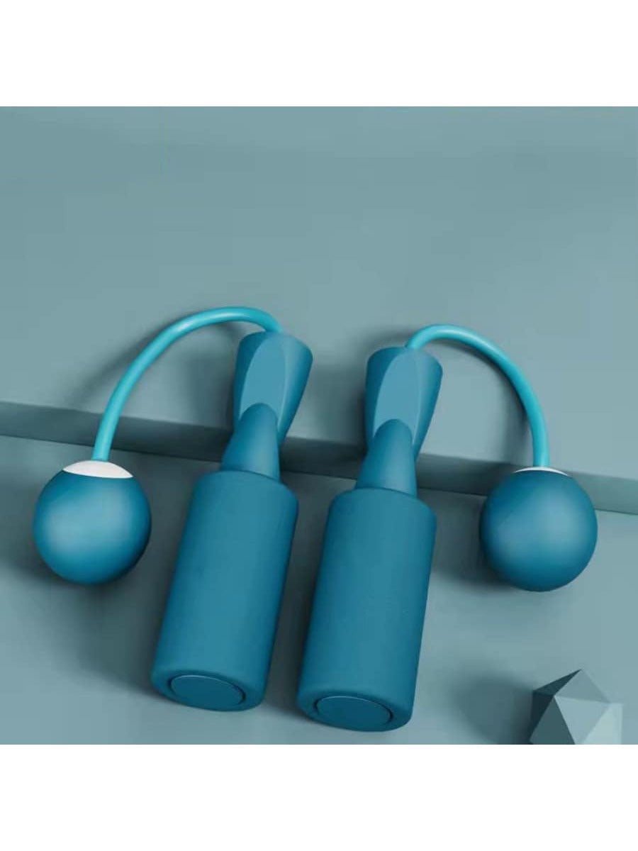 1pair Blue Weighted Bearingless Jump Rope With Small Balls, Fitness Indoor Sports Skipping Rope