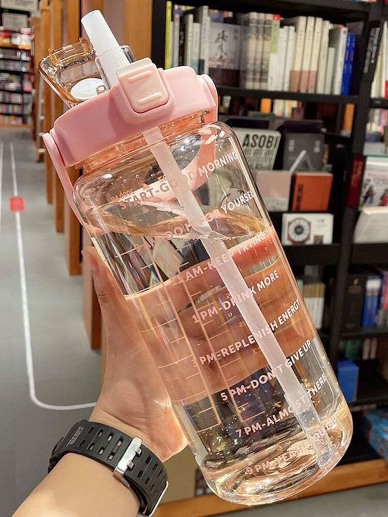 1pc 2000ml or 750ml  Clear Plastic Water Bottle, Slogan Graphic Sport Water Bottle For Indoor