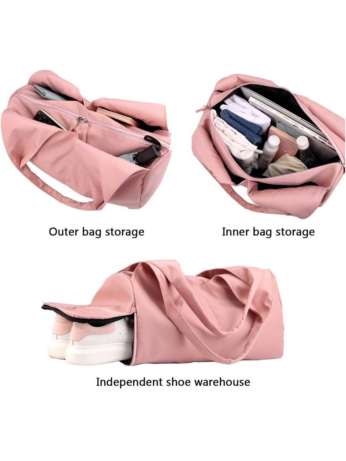 Gym Bag Travel Bag Women Men Travel Duffel Bag With Shoes Compartment Sports Gym Tote Bag Weekend Bag Overnight Bag Yoga Mat Bag For Swimming, Basketball Pink