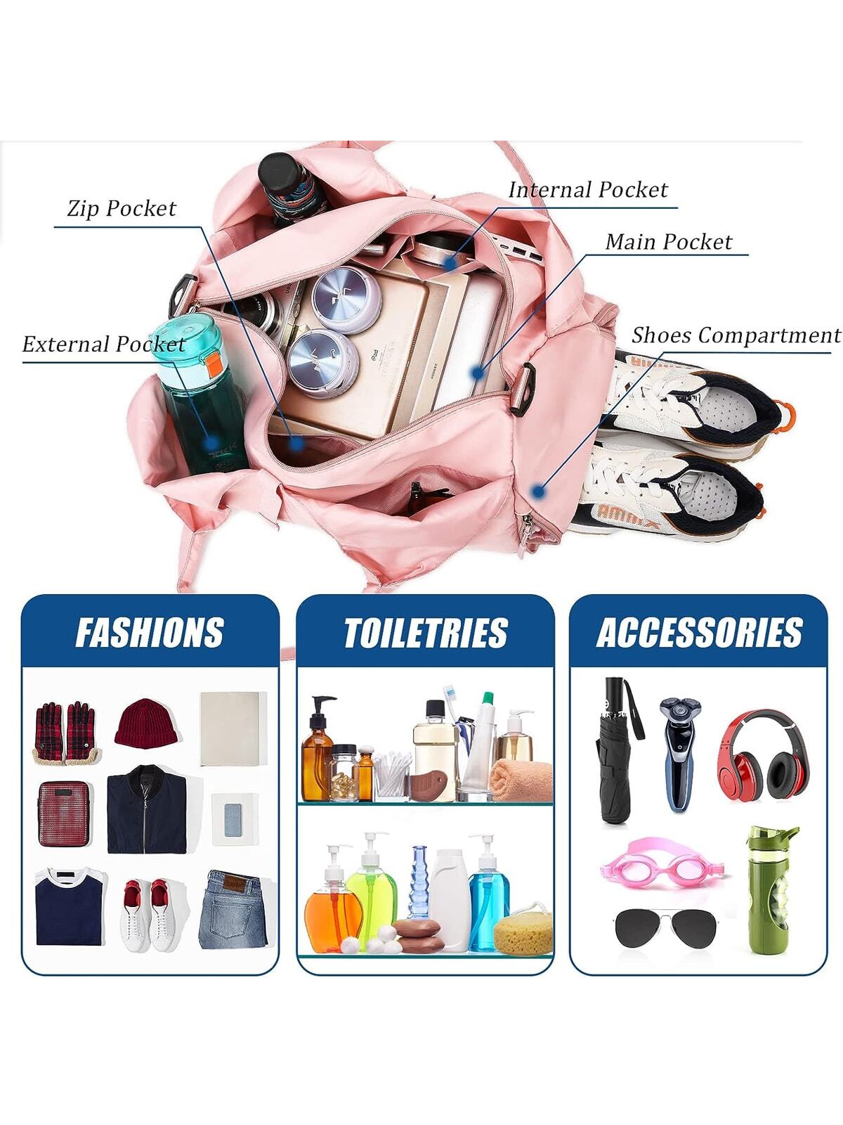 Gym Bag Travel Bag Women Men Travel Duffel Bag With Shoes Compartment Sports Gym Tote Bag Weekend Bag Overnight Bag Yoga Mat Bag For Swimming, Basketball Pink