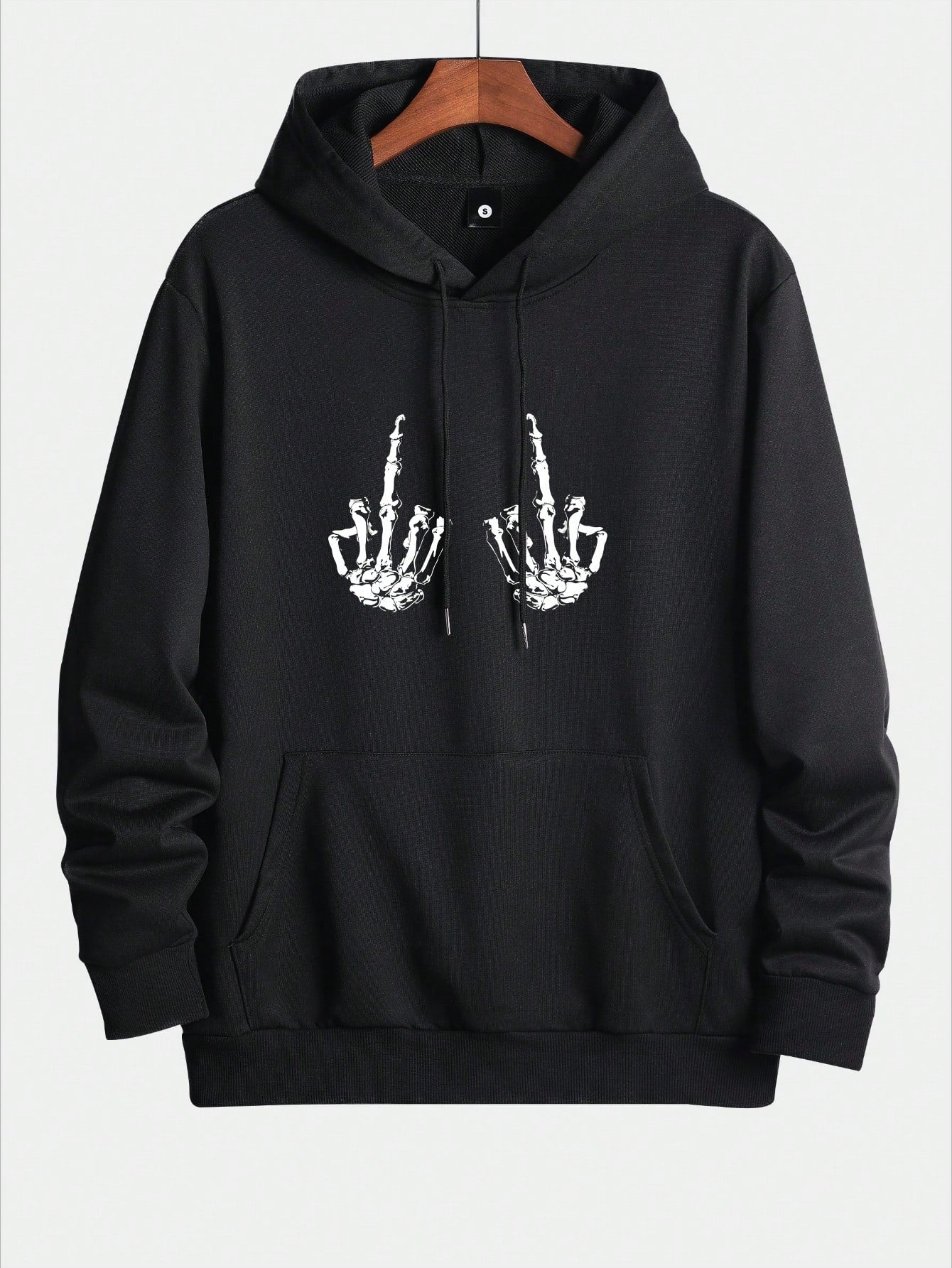 Men Skeleton Print Kangaroo Pocket Drawstring Hoodie