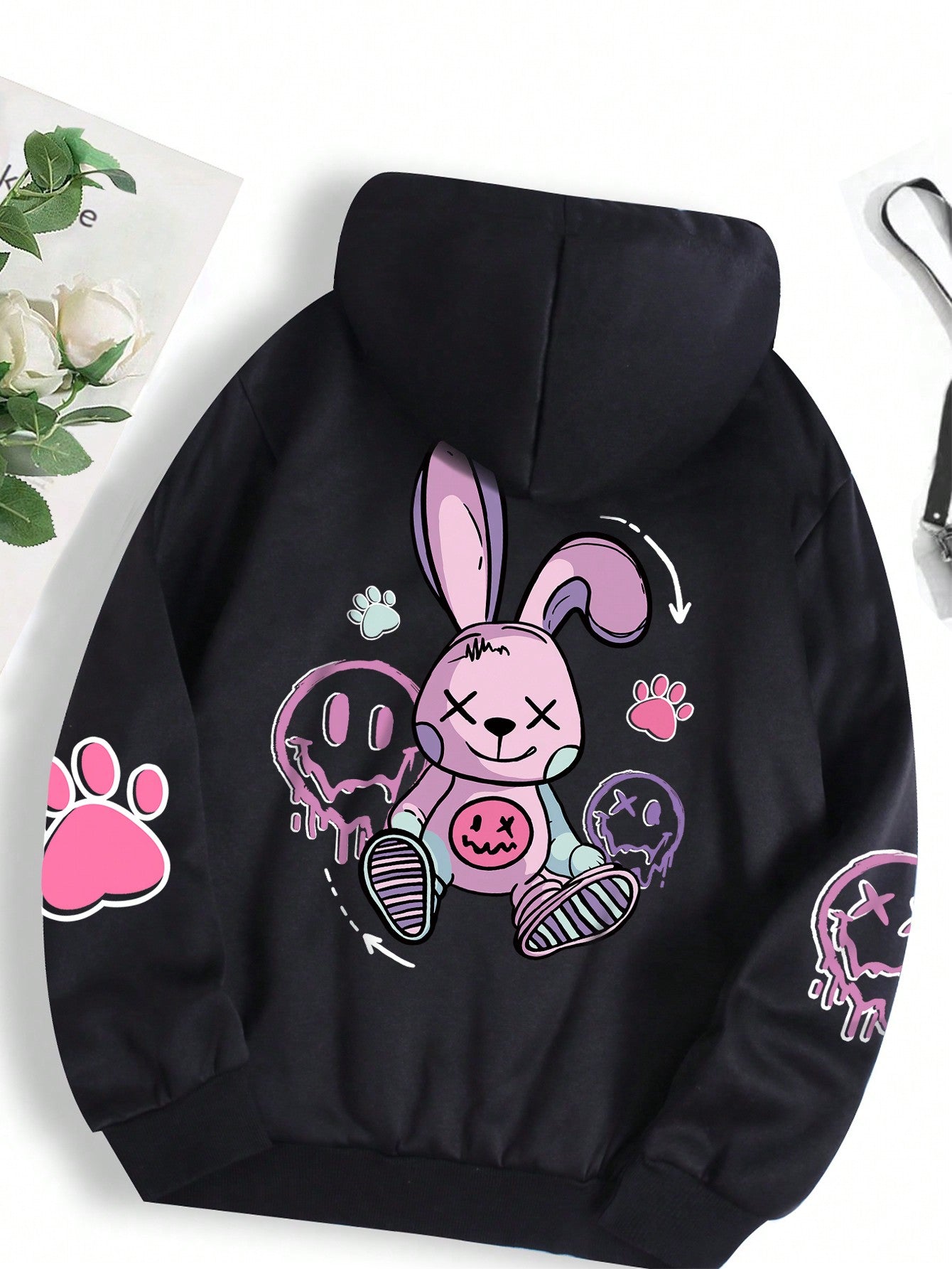 INAWLY Plus Cartoon Graphic Kangaroo Pocket Drawstring Thermal Hoodie, For Winter