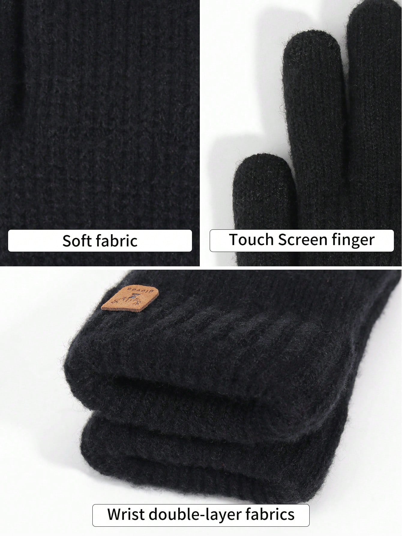 1pair Winter Men's Double-Layered Thickened Touch Screen Texting Warm Gloves, Knitted Stripe