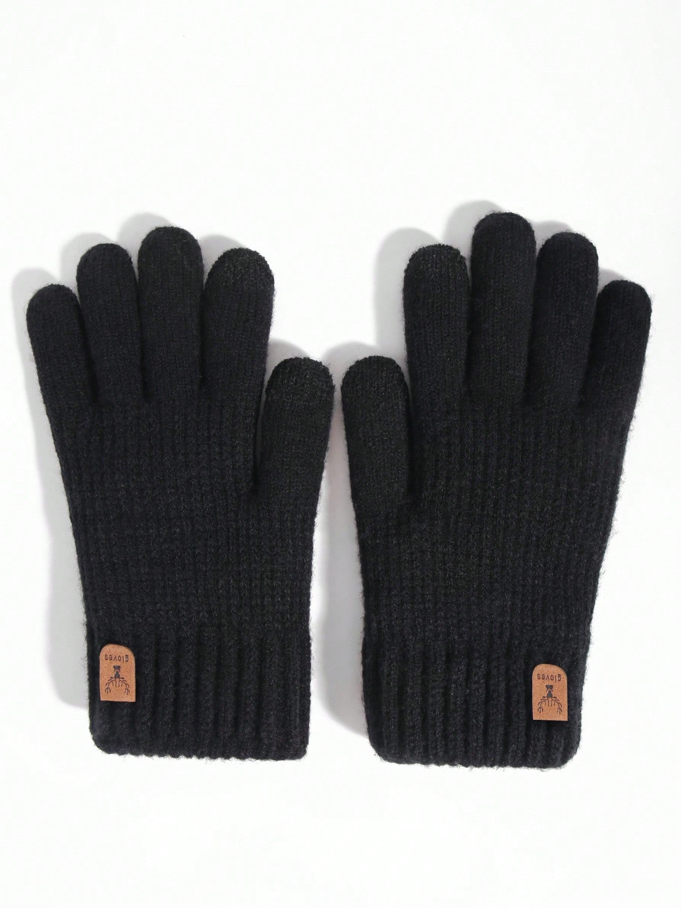 1pair Winter Men's Double-Layered Thickened Touch Screen Texting Warm Gloves, Knitted Stripe