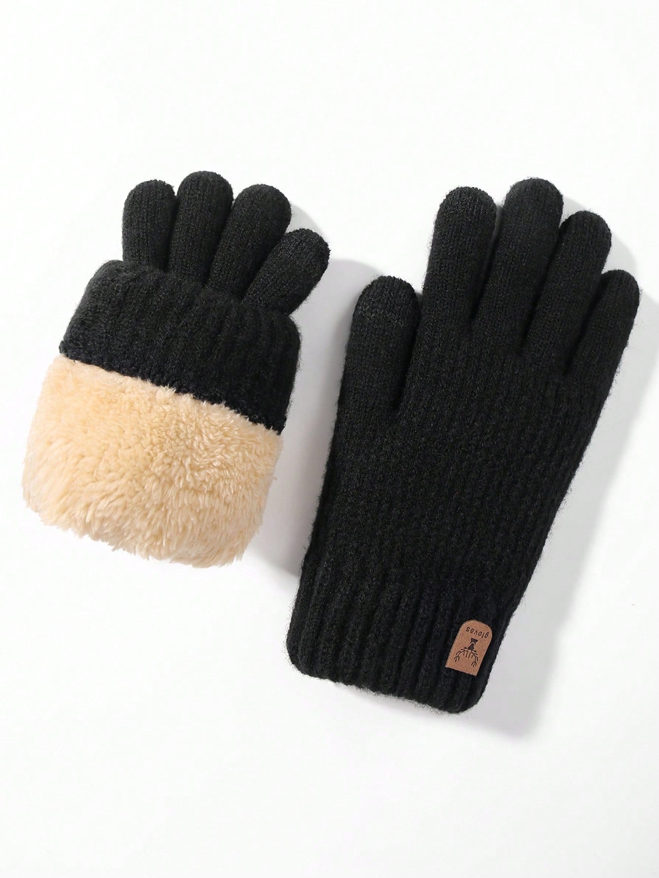 1pair Winter Men's Double-Layered Thickened Touch Screen Texting Warm Gloves, Knitted Stripe