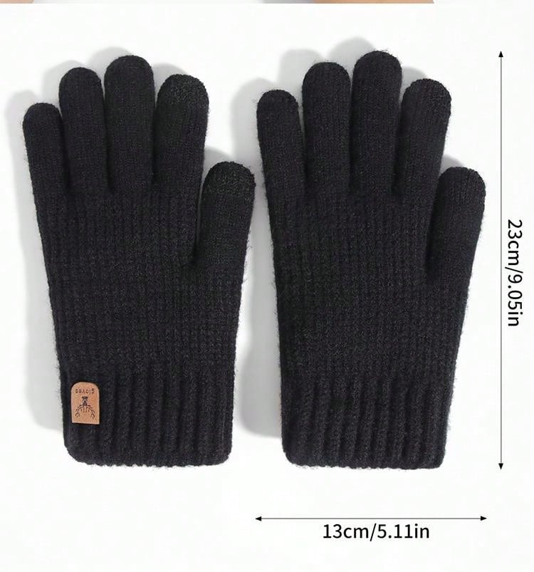 1pair Winter Men's Double-Layered Thickened Touch Screen Texting Warm Gloves, Knitted Stripe