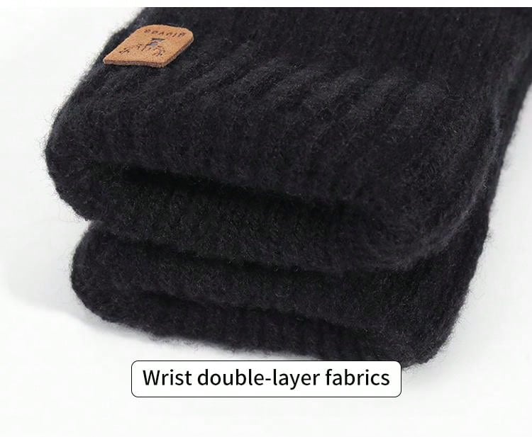 1pair Winter Men's Double-Layered Thickened Touch Screen Texting Warm Gloves, Knitted Stripe