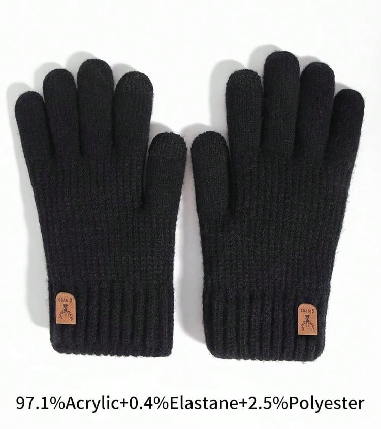 1pair Winter Men's Double-Layered Thickened Touch Screen Texting Warm Gloves, Knitted Stripe