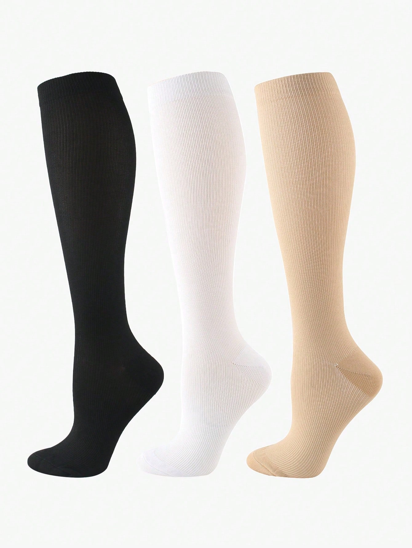 3 Pairs Men Compression Socks Football Socks 15-20 MmHg Knee High Stocking For Cycling Soccer Running Athletic Sports, For Gym