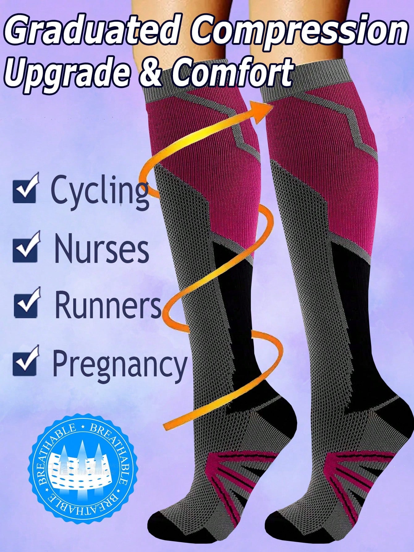 Copper Wellow Compression Socks Women Men 15-15 Mmhg Knee High Pregnant Nurses Pregnancy Maternity Cute Sports Gold Fit Cycling Adult Support Hose Circulation Long Women