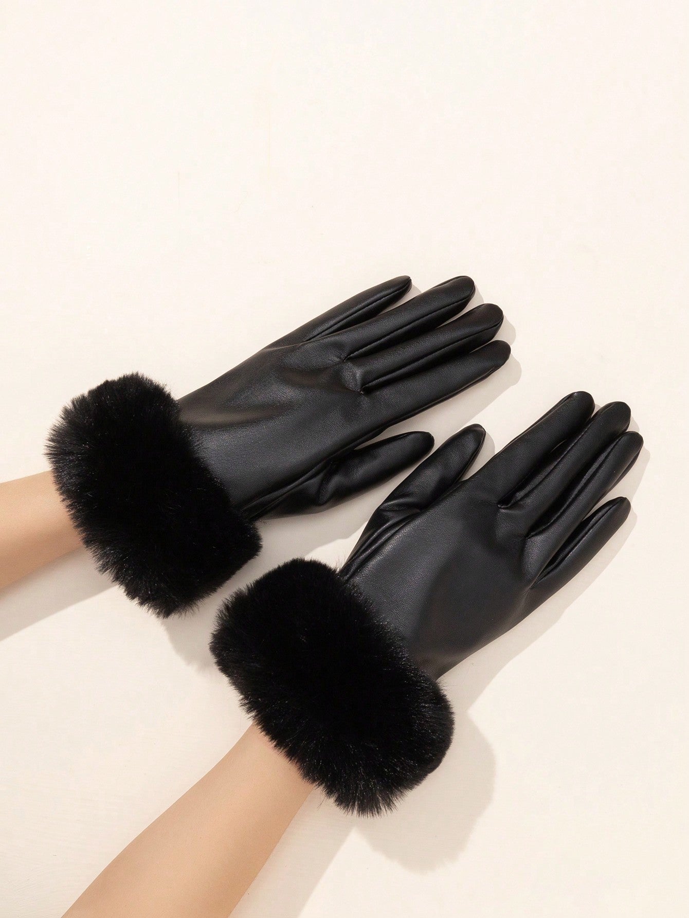 1pair Women's Leather Touchscreen Gloves With Fuzzy Lining, Warm And Windproof Halloween Accessories Winter Gloves