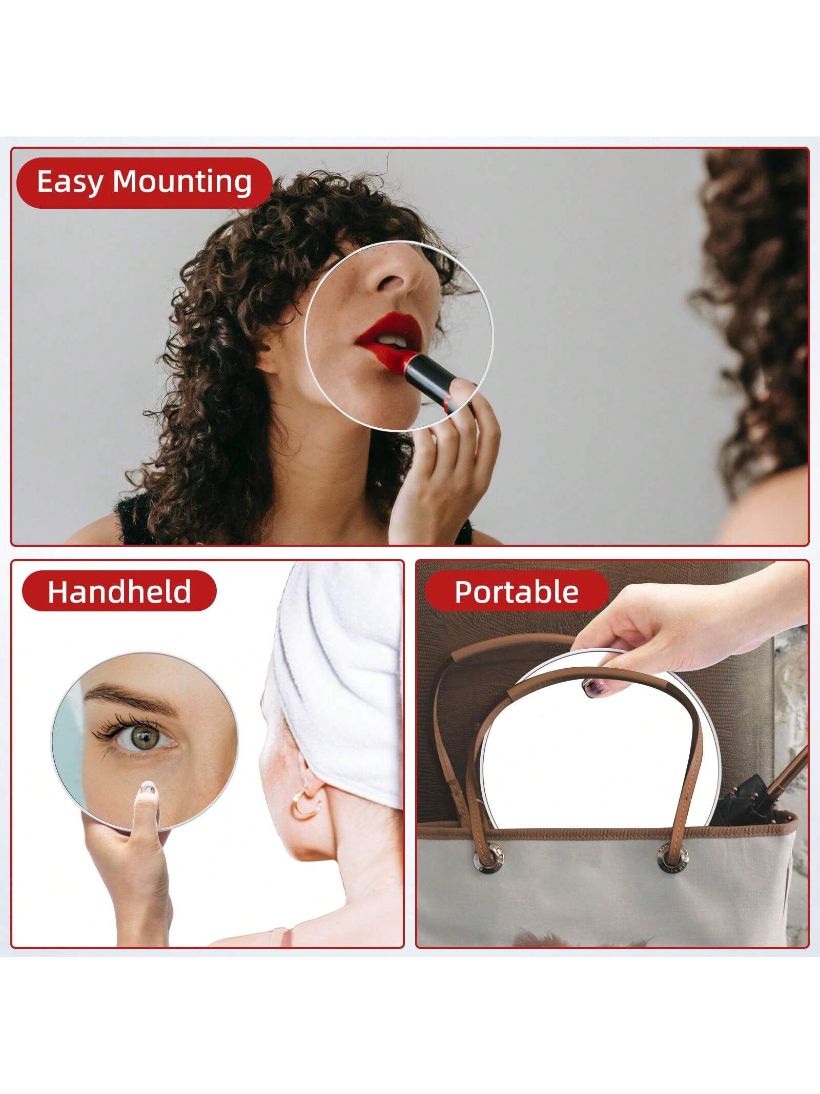 10X Magnifying Mirror with 3 Suction Cups - 6'' Stick on Makeup Mirror with 10X Magnification, Magnified Makeup Mirror Portable Handheld Cosmetic Mirror and Tweezers Set for Travel, Makeup, Bathroom