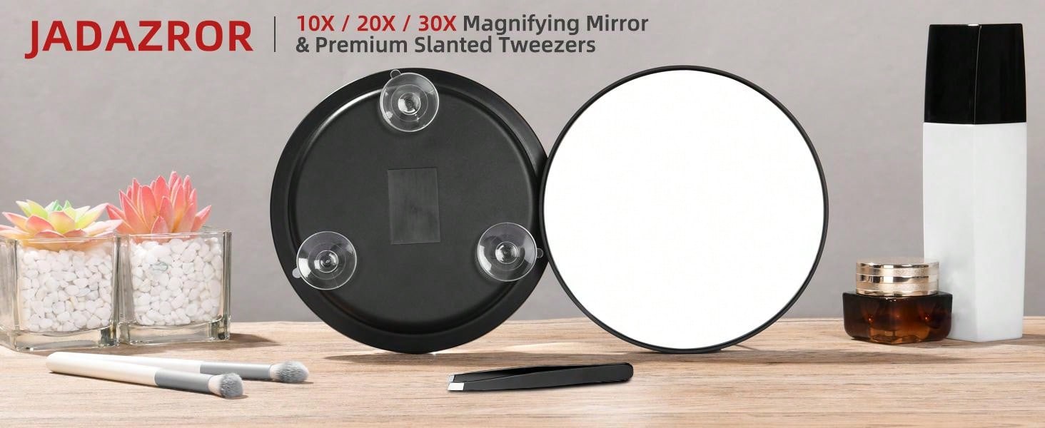 20X Magnifying Mirror with 3 Suction Cups - 6'' Stick on Makeup Mirror with 20X Magnification, Magnified Makeup Mirror Portable Handheld Cosmetic Mirror and Tweezers Set for Travel, Makeup, Bathroom