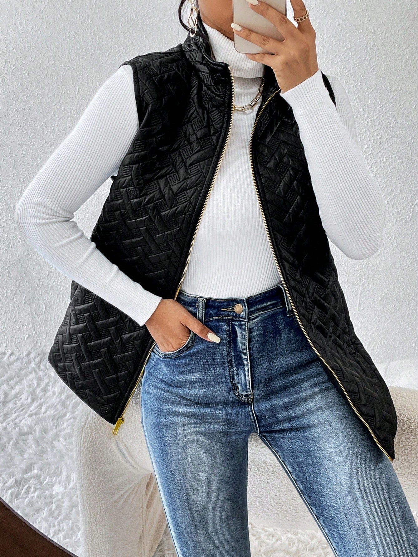 Essnce Zip Up Vest Quilted Coat