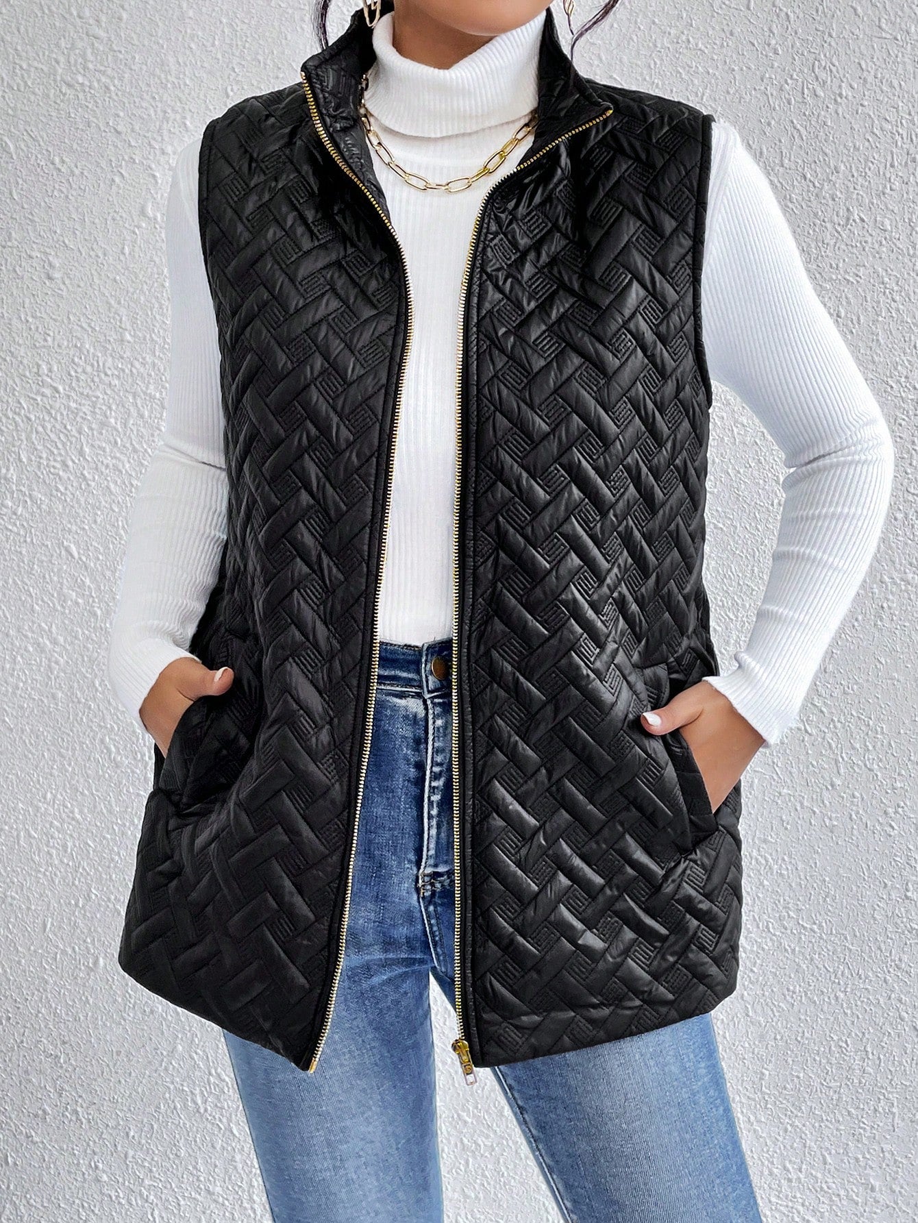 Essnce Zip Up Vest Quilted Coat