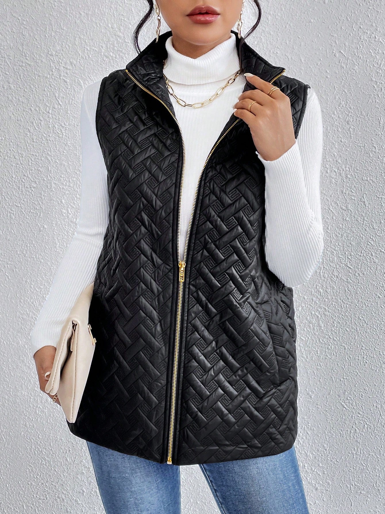 Essnce Zip Up Vest Quilted Coat