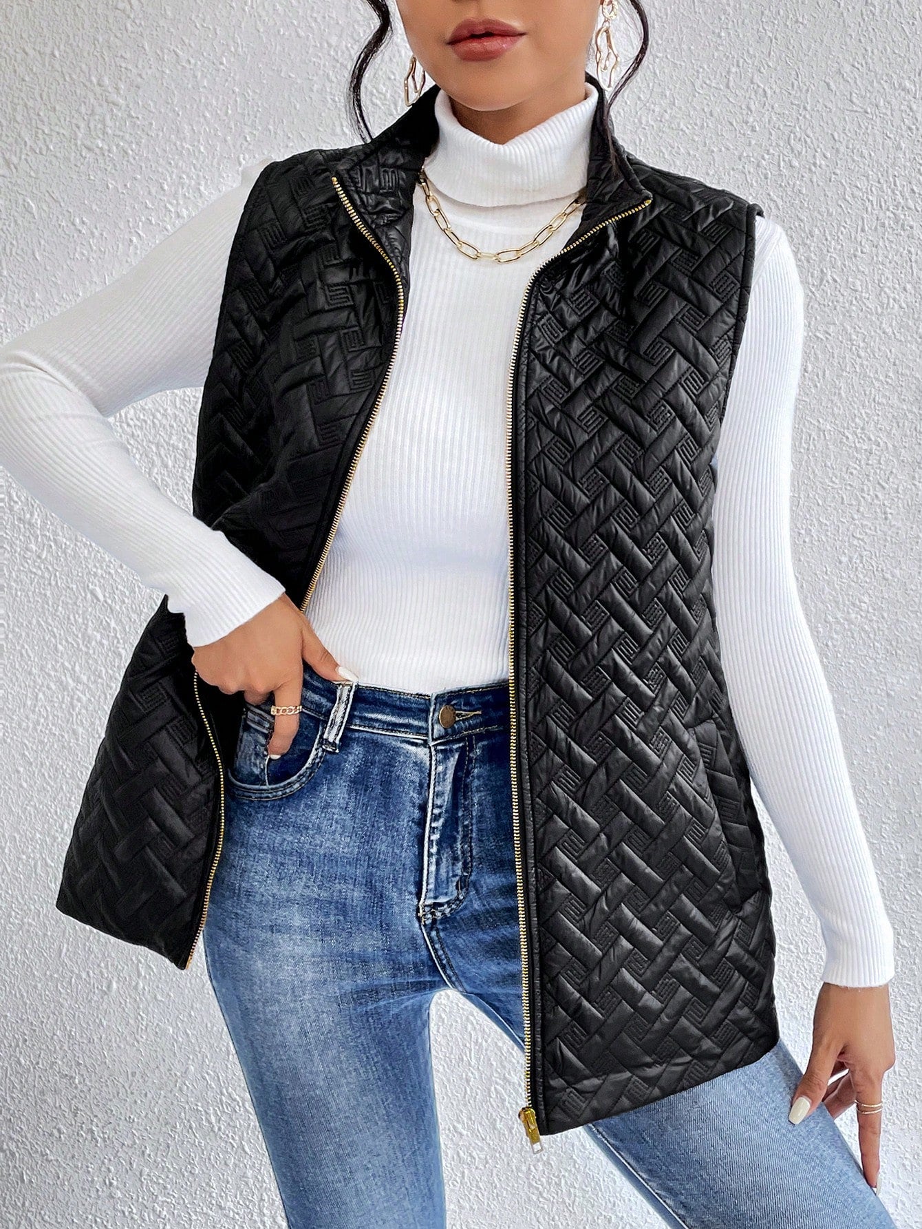 Essnce Zip Up Vest Quilted Coat