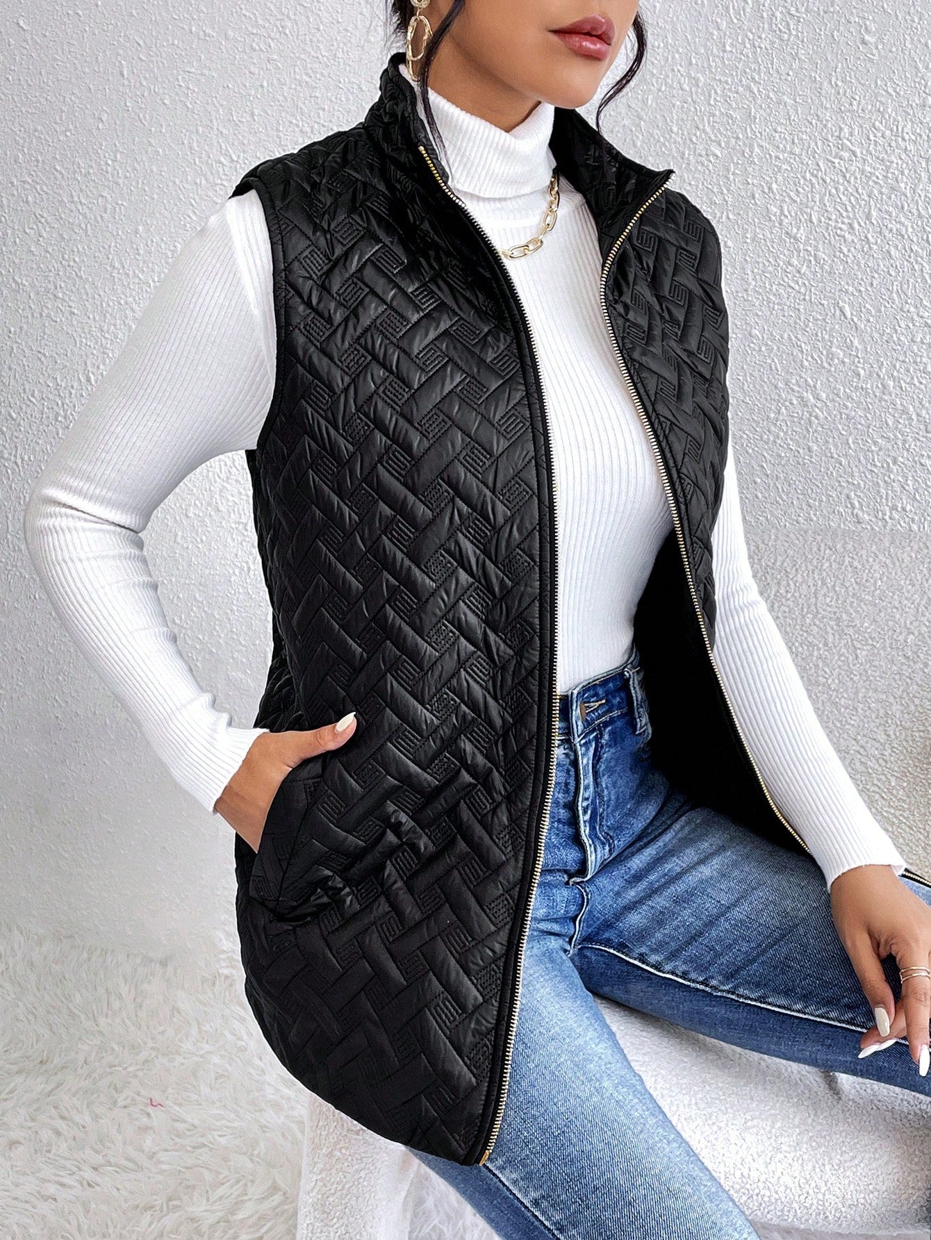 Essnce Zip Up Vest Quilted Coat